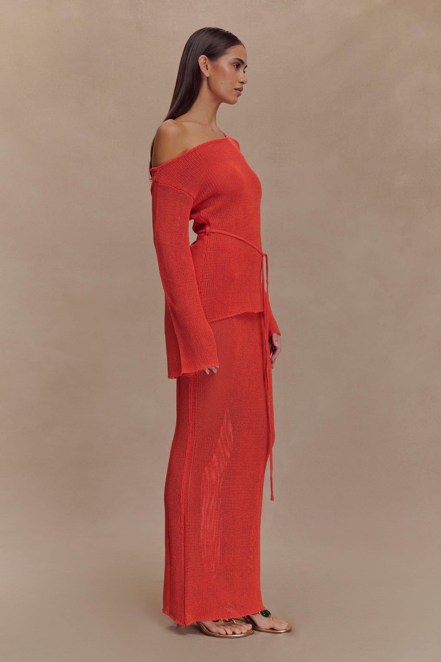 Reagan Off Shoulder Knit Top - Orange