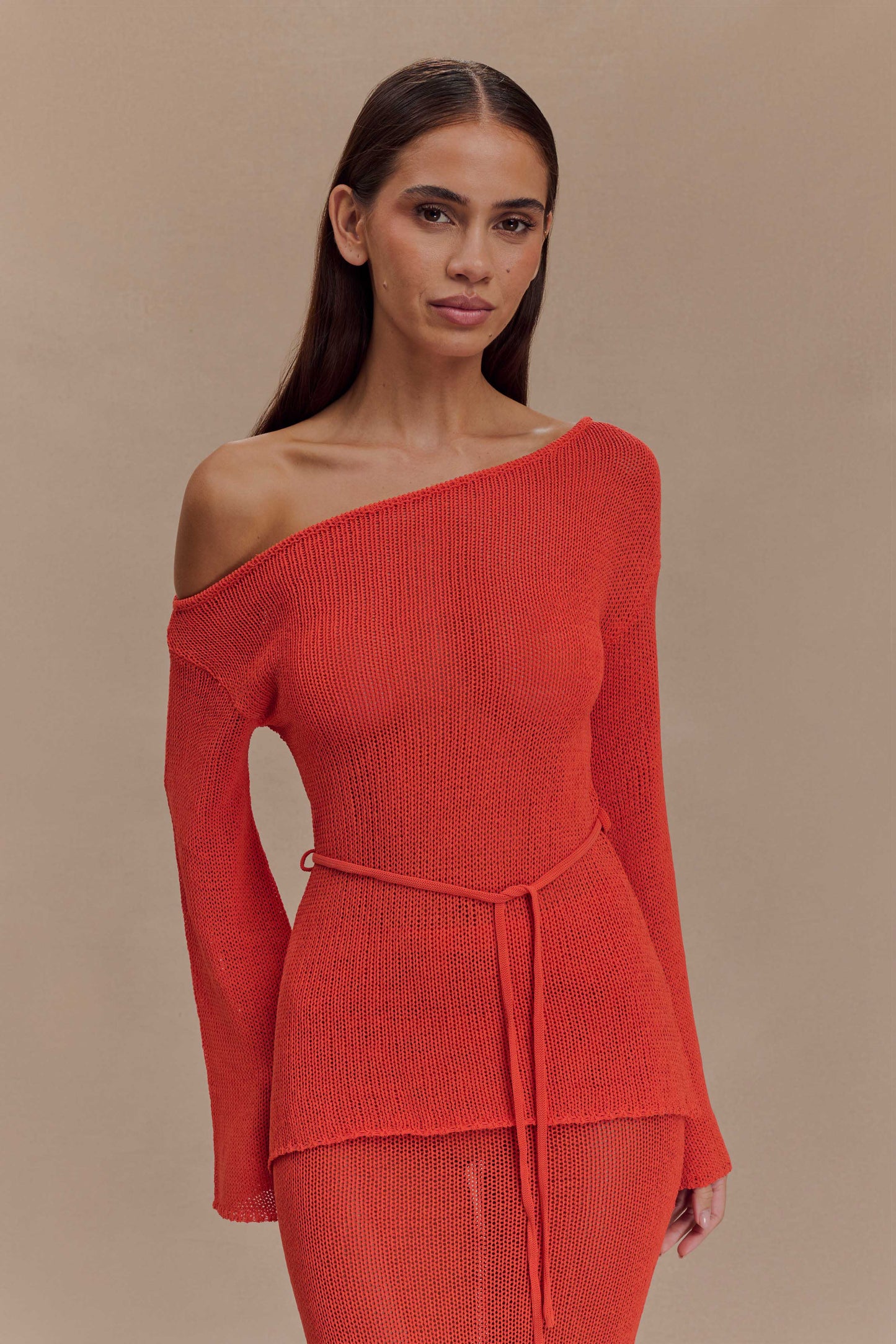 Reagan Off Shoulder Knit Top - Orange