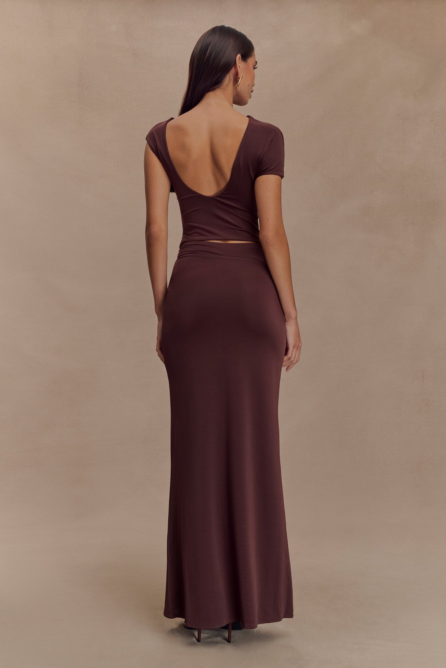 Haven Slinky Twist Midi Skirt - Chocolate