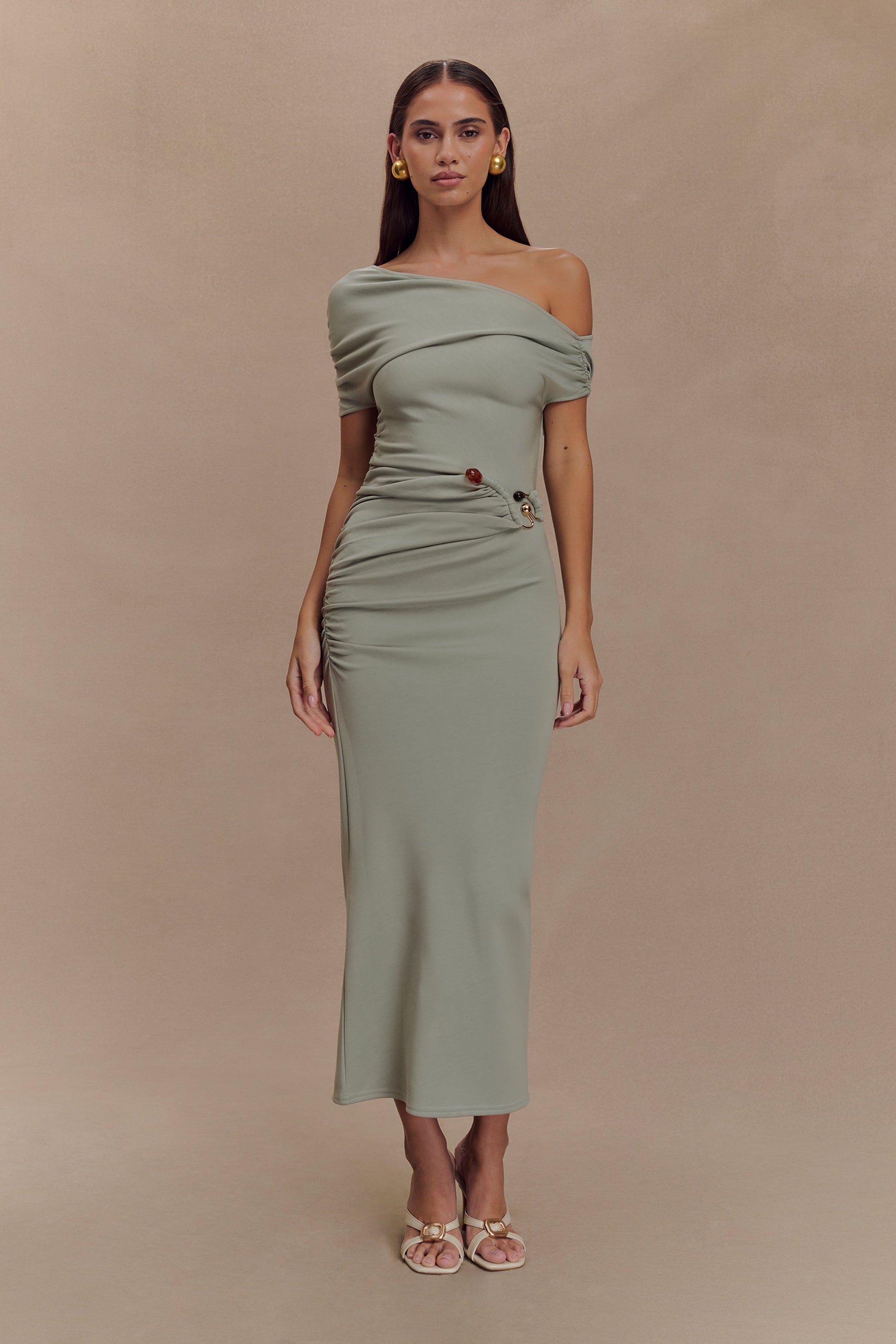 Kendra Scuba Jersey Midi Dress With Hardware - Sage #2