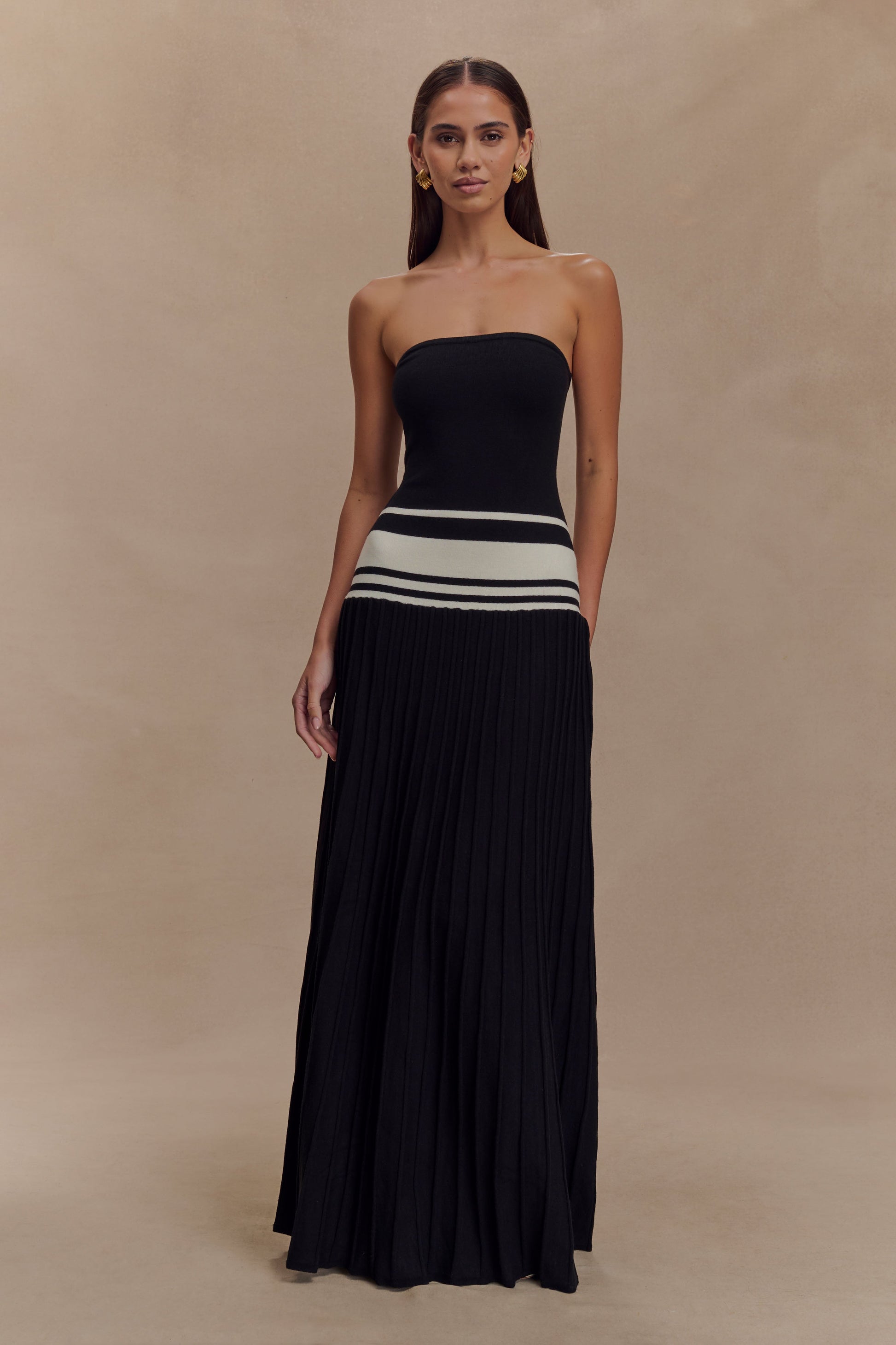 Solaris Strapless Contrast Knit Maxi Dress - Black/White #2