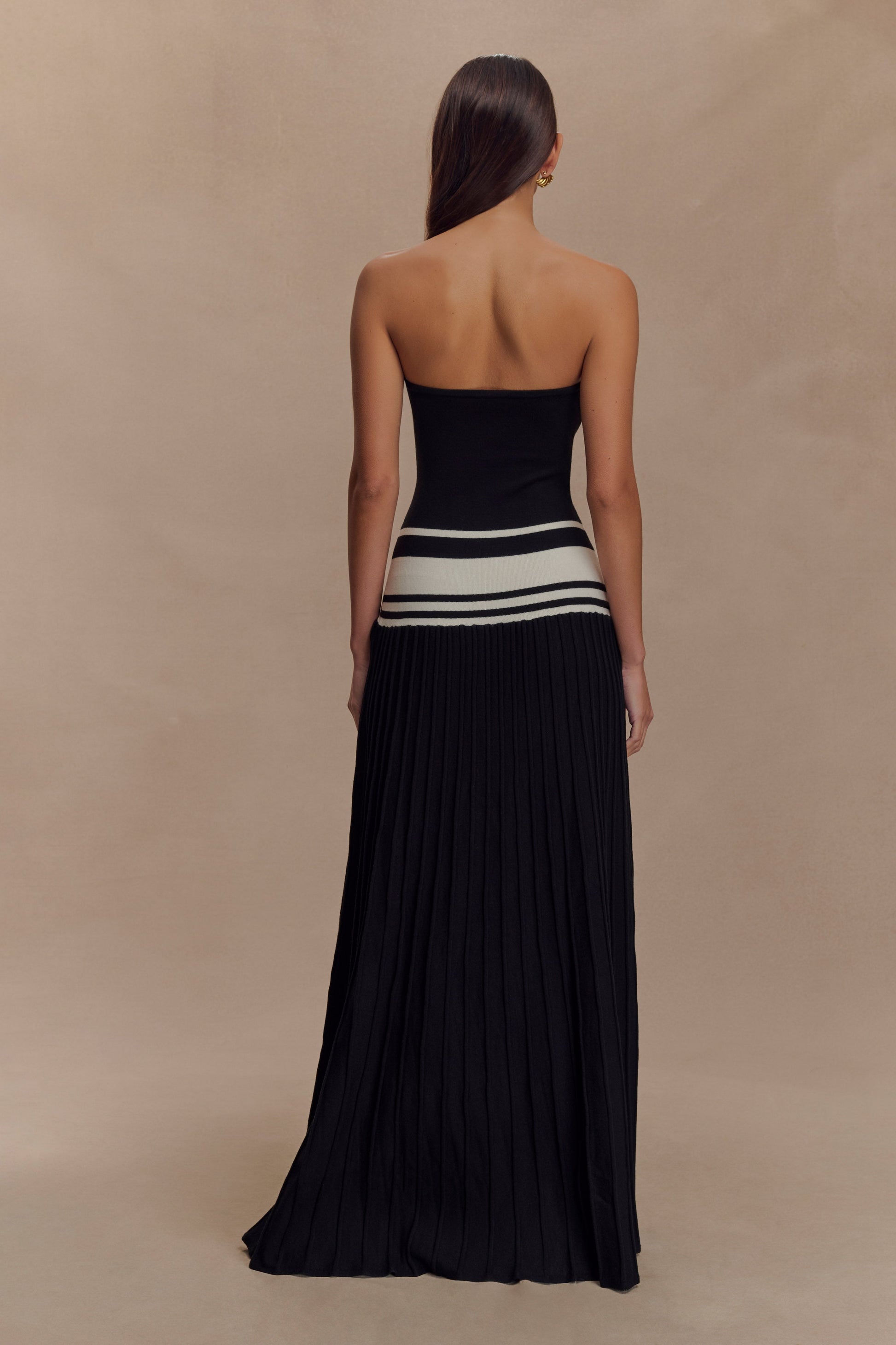 Solaris Strapless Contrast Knit Maxi Dress - Black/White #3