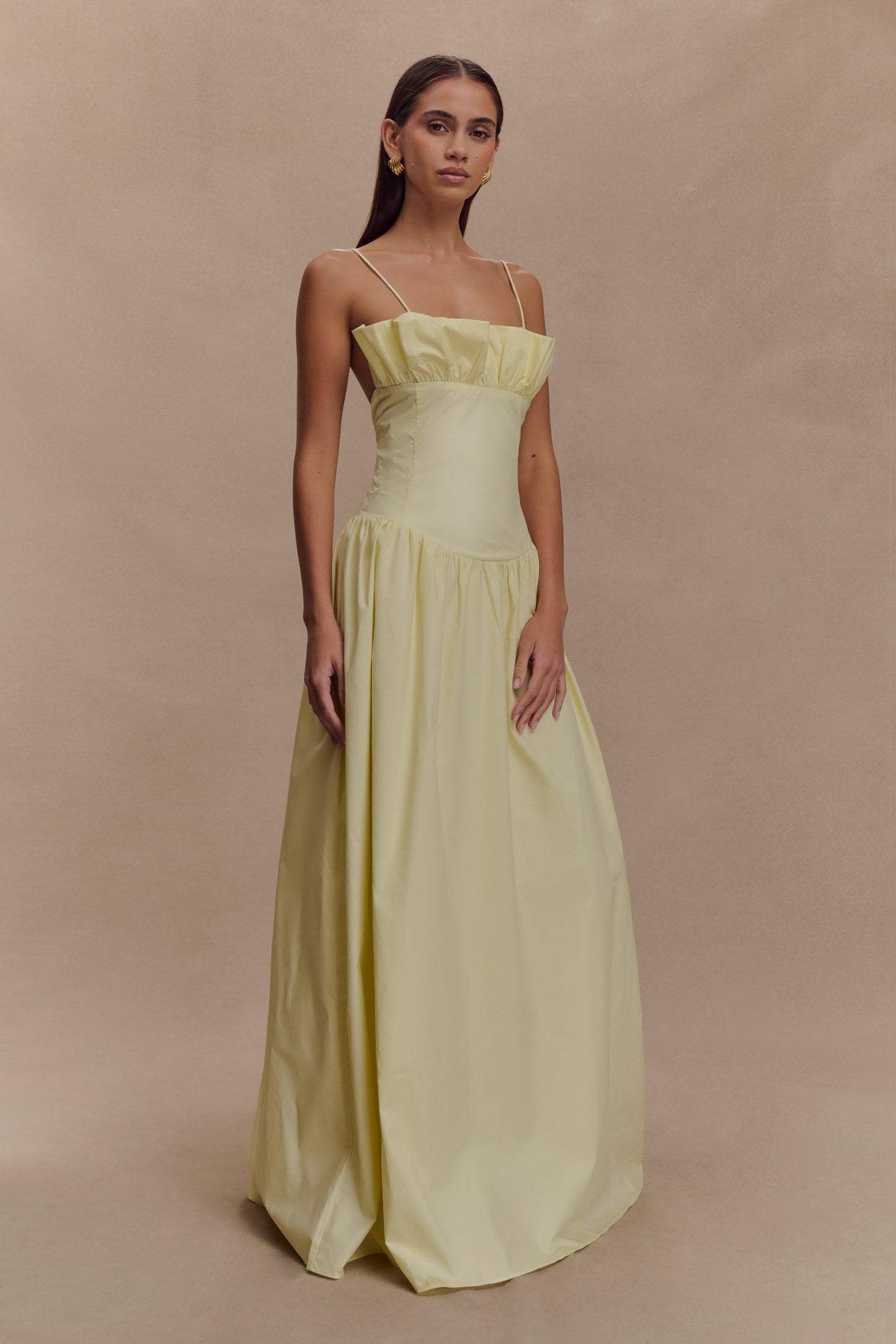 Janis Cotton Frill Maxi Dress - Lemon