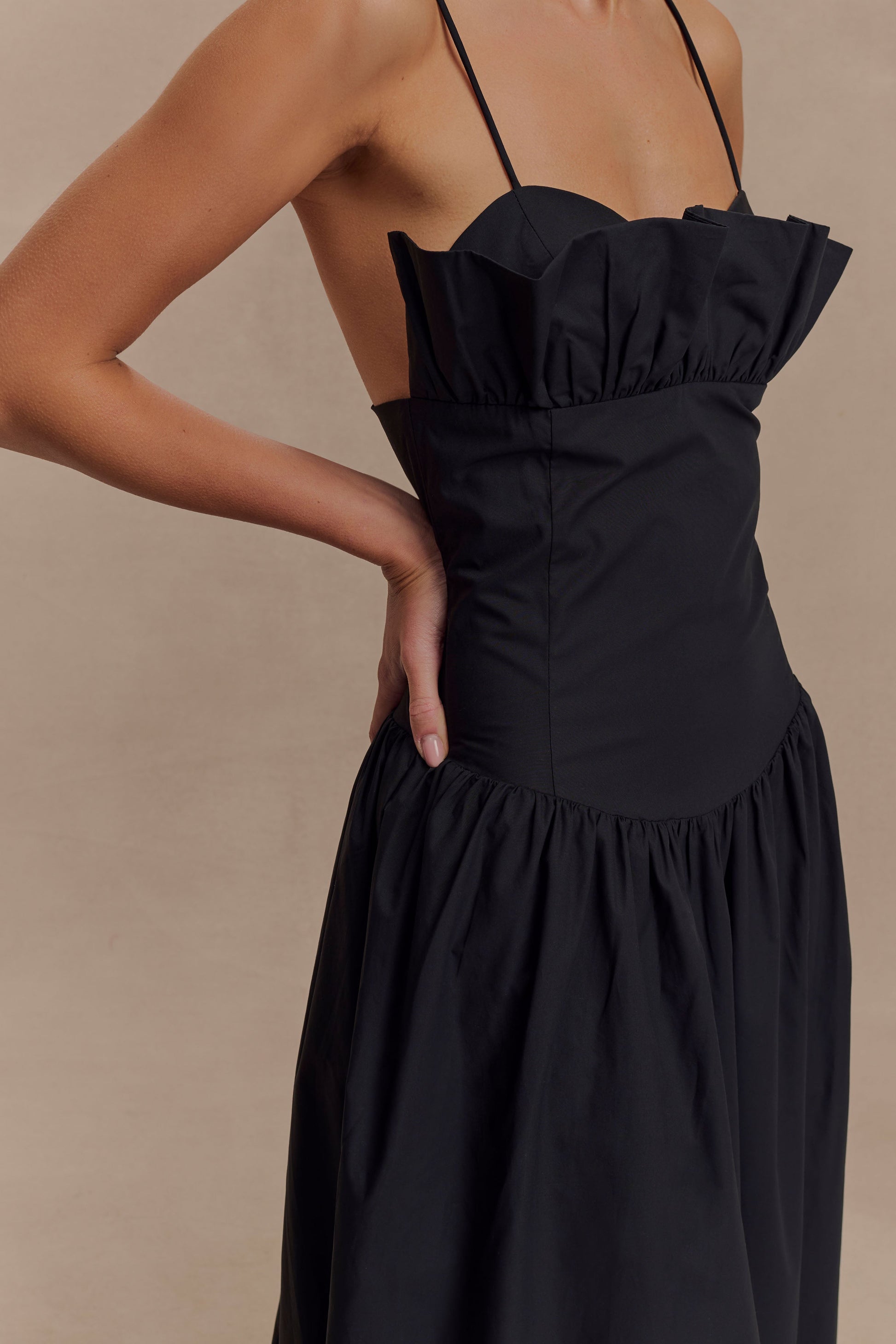 Janis Cotton Frill Maxi Dress - Black #3