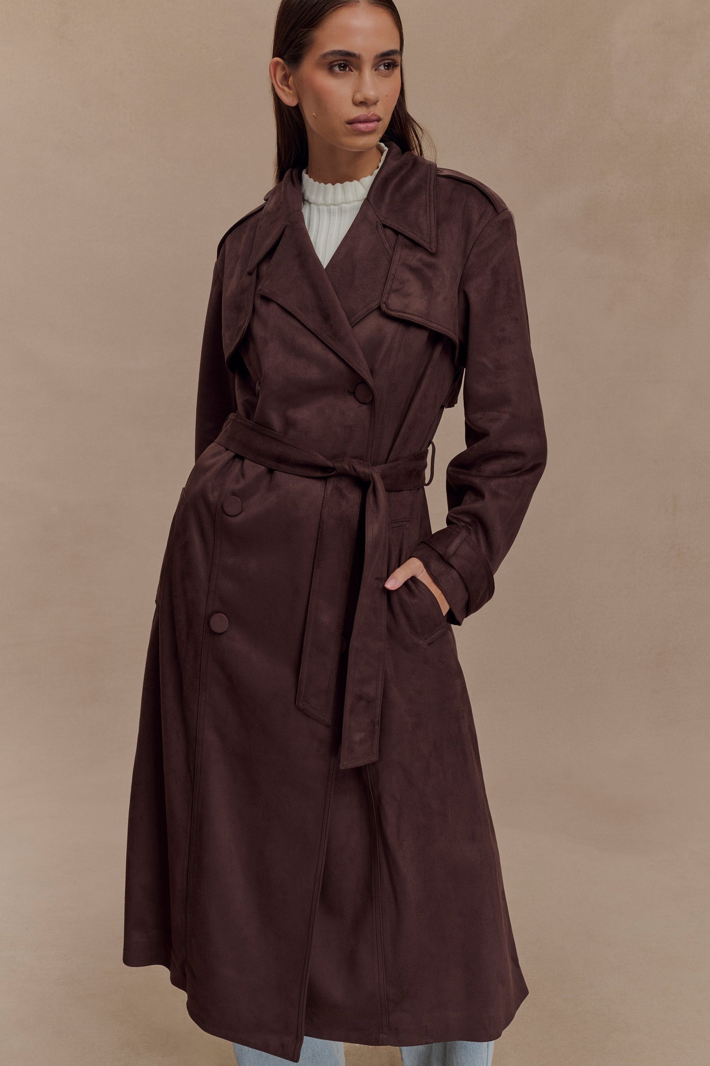 Marc Faux Suede Coat - Cocoa Chocolate