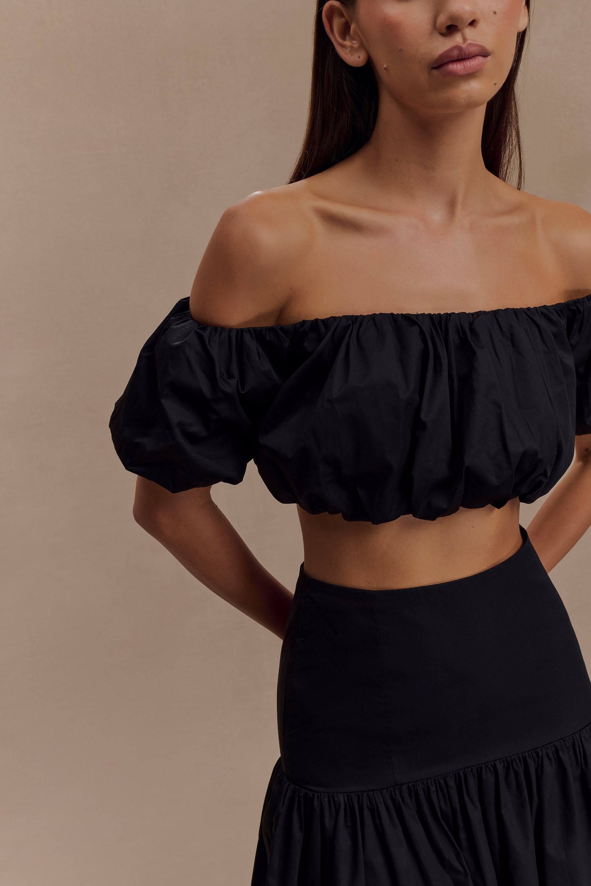 Autumn Off Shoulder Bubble Top - Black #3