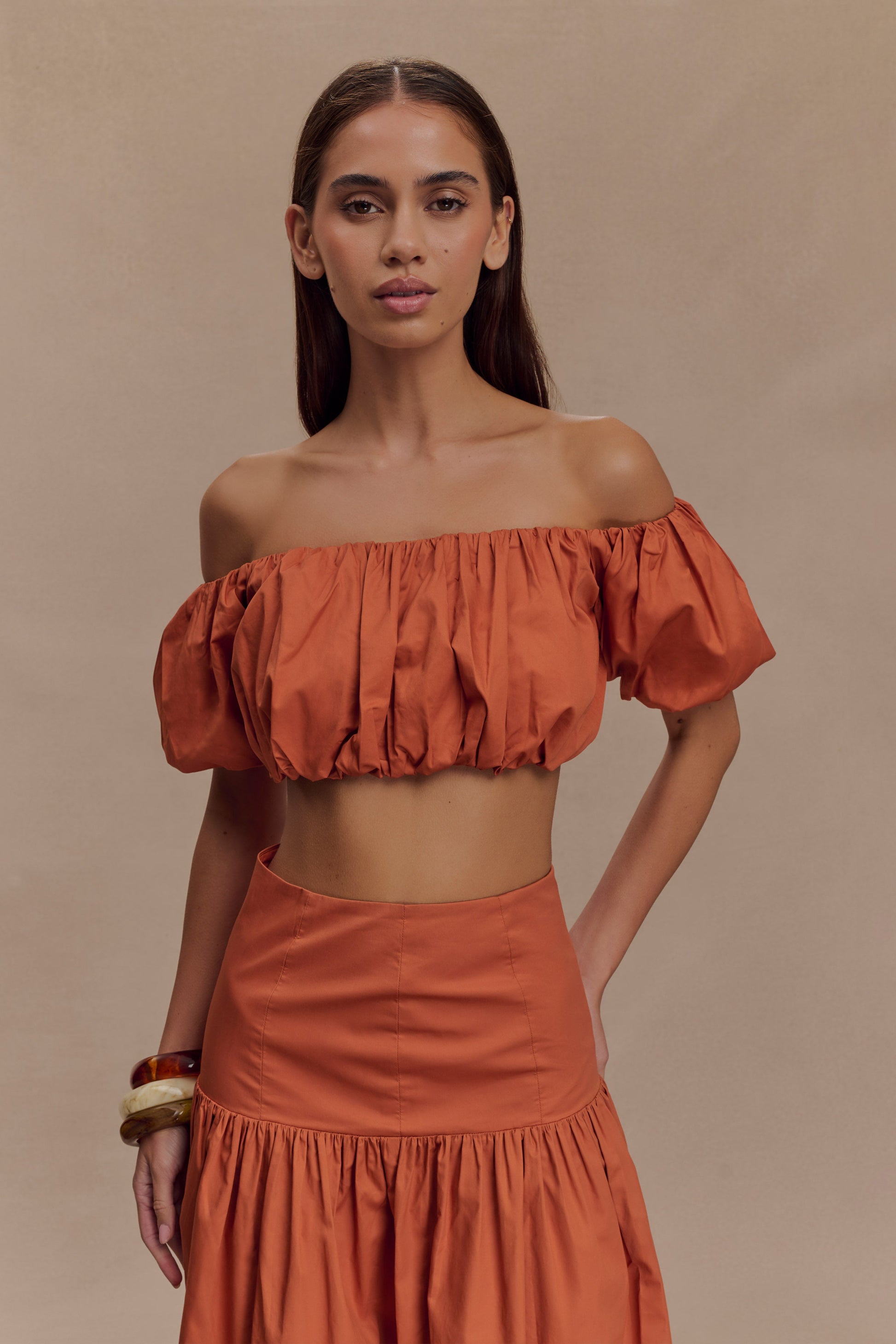 Autumn Off Shoulder Bubble Top - Burnt Orange #2