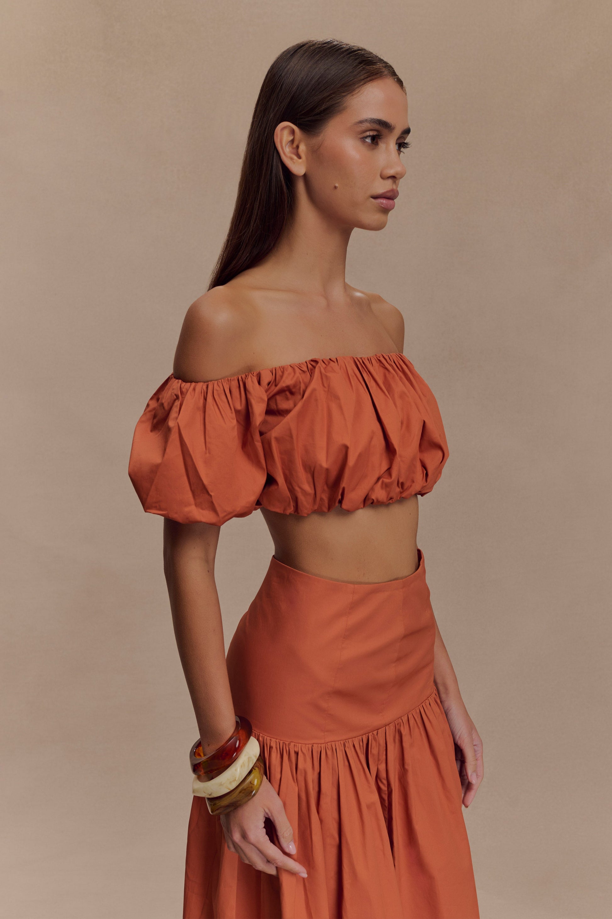 Autumn Off Shoulder Bubble Top - Burnt Orange #5