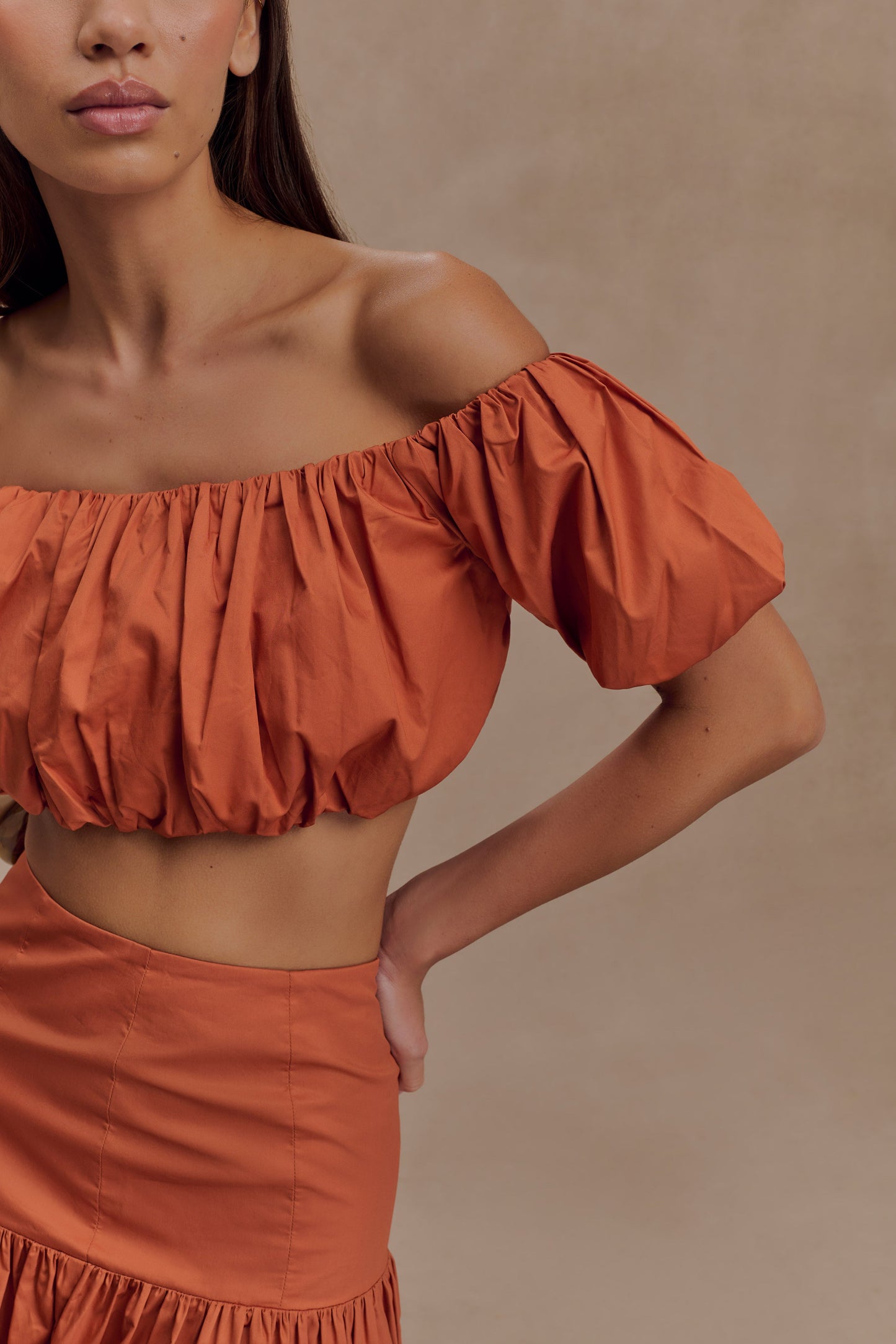 Autumn Off Shoulder Bubble Top - Burnt Orange