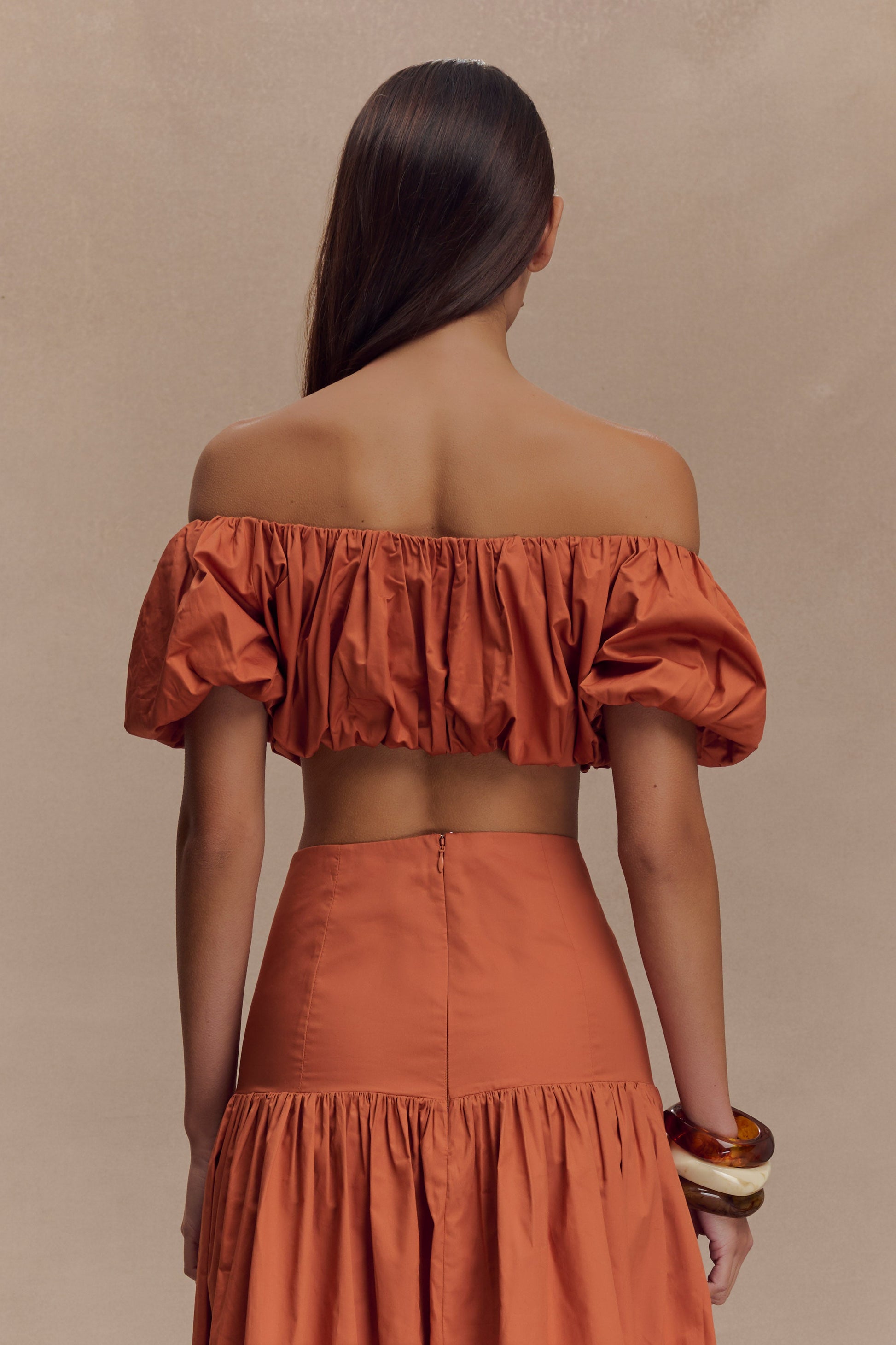 Autumn Off Shoulder Bubble Top - Burnt Orange #3