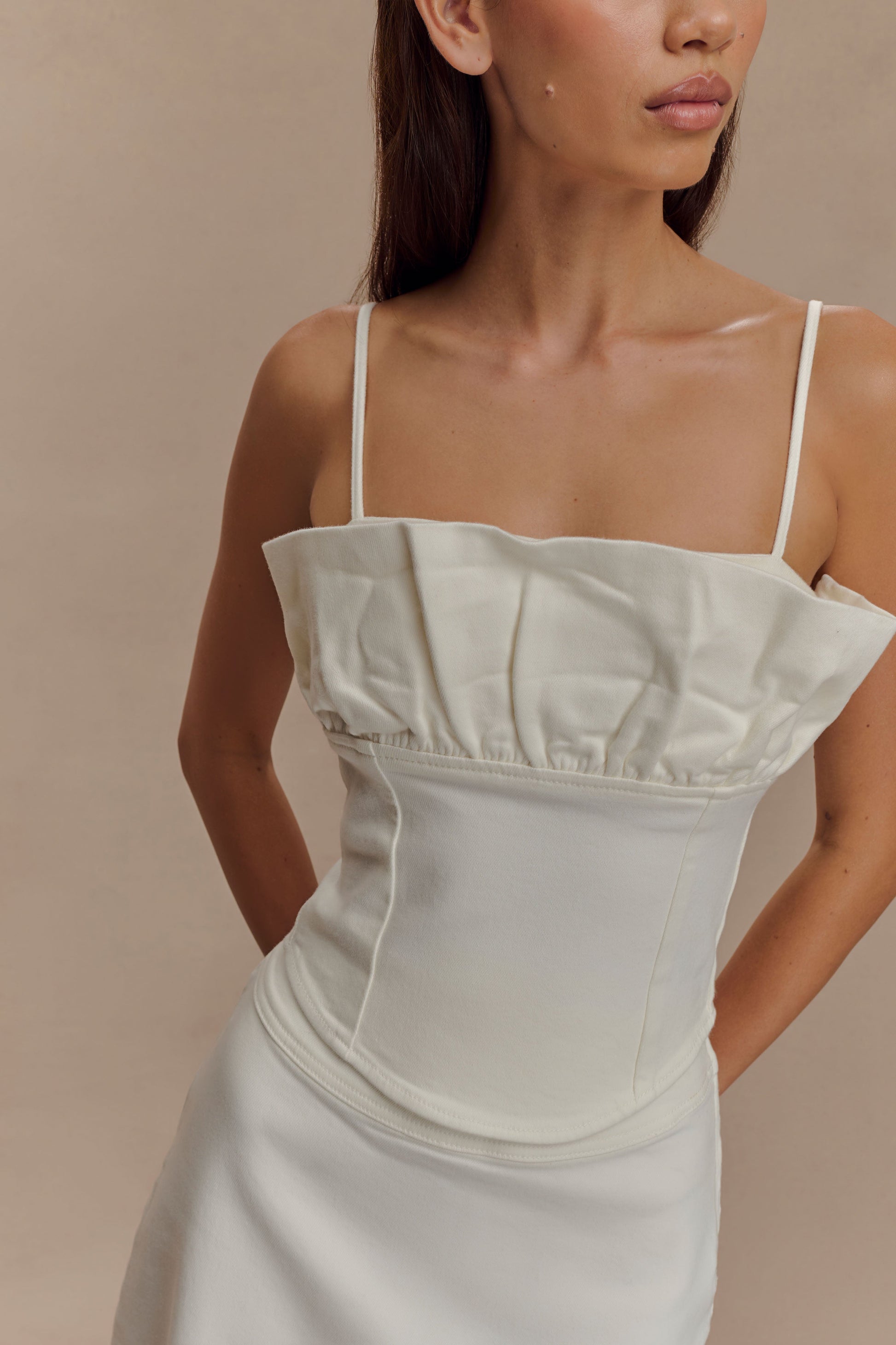 Cecilia Denim Frill Corset - White #3