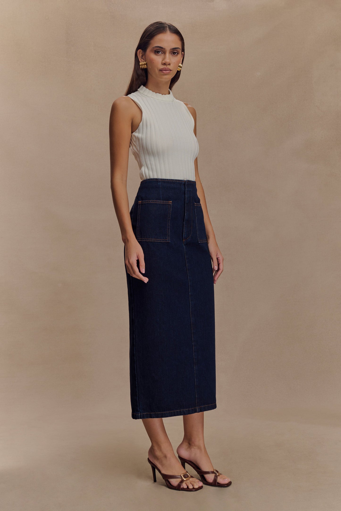Fallon Denim Midi Skirt - Indigo Blue
