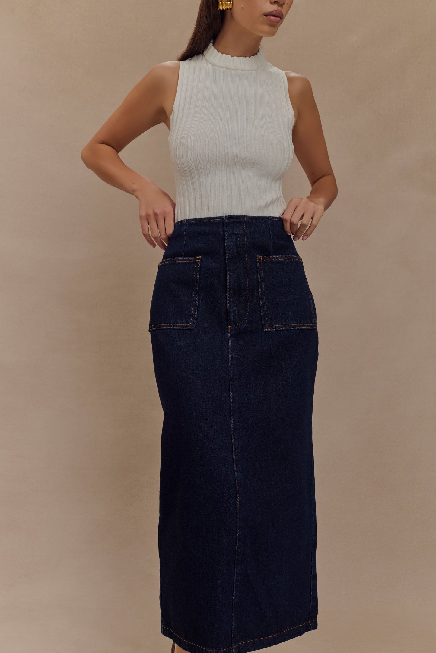 Fallon Denim Midi Skirt - Indigo Blue