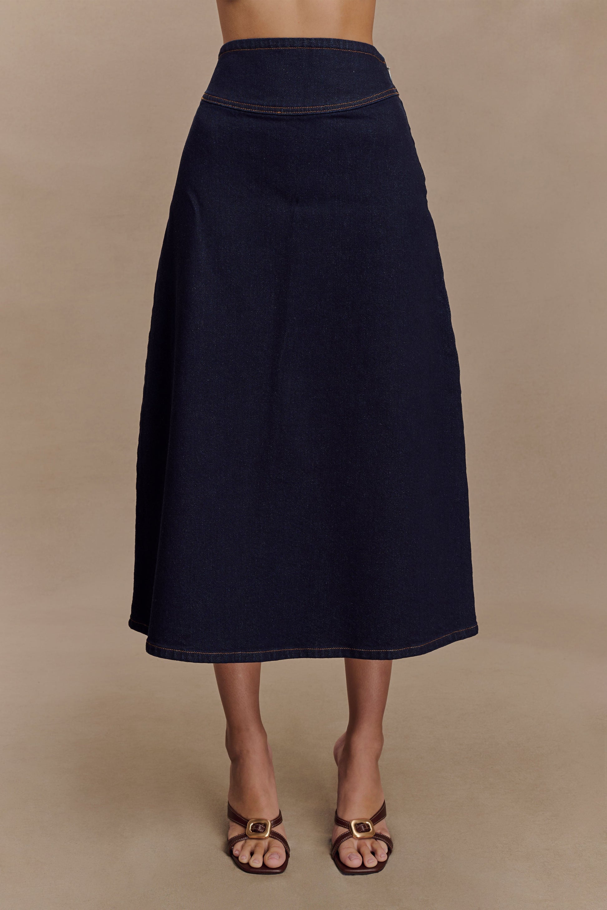 Cecilia Denim A-Line Midi Skirt - Indigo Blue #2