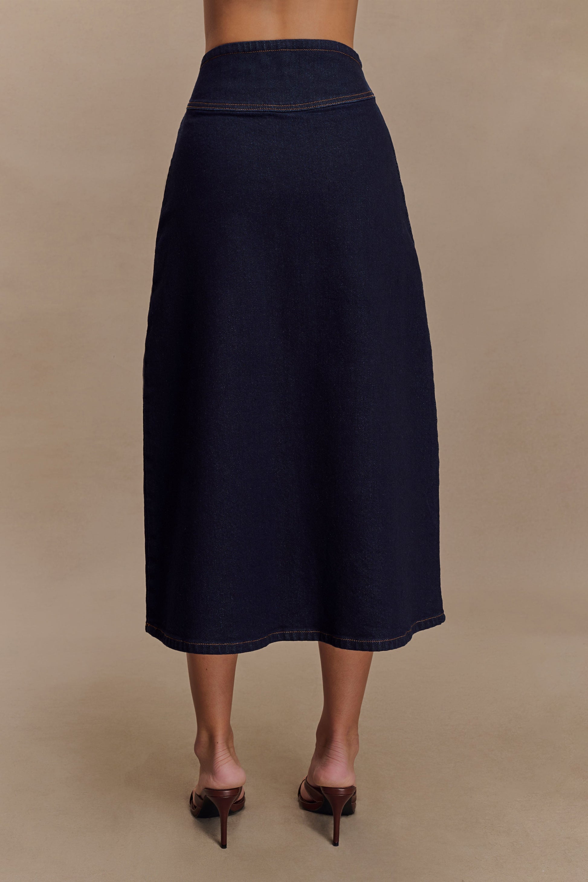 Cecilia Denim A-Line Midi Skirt - Indigo Blue #3