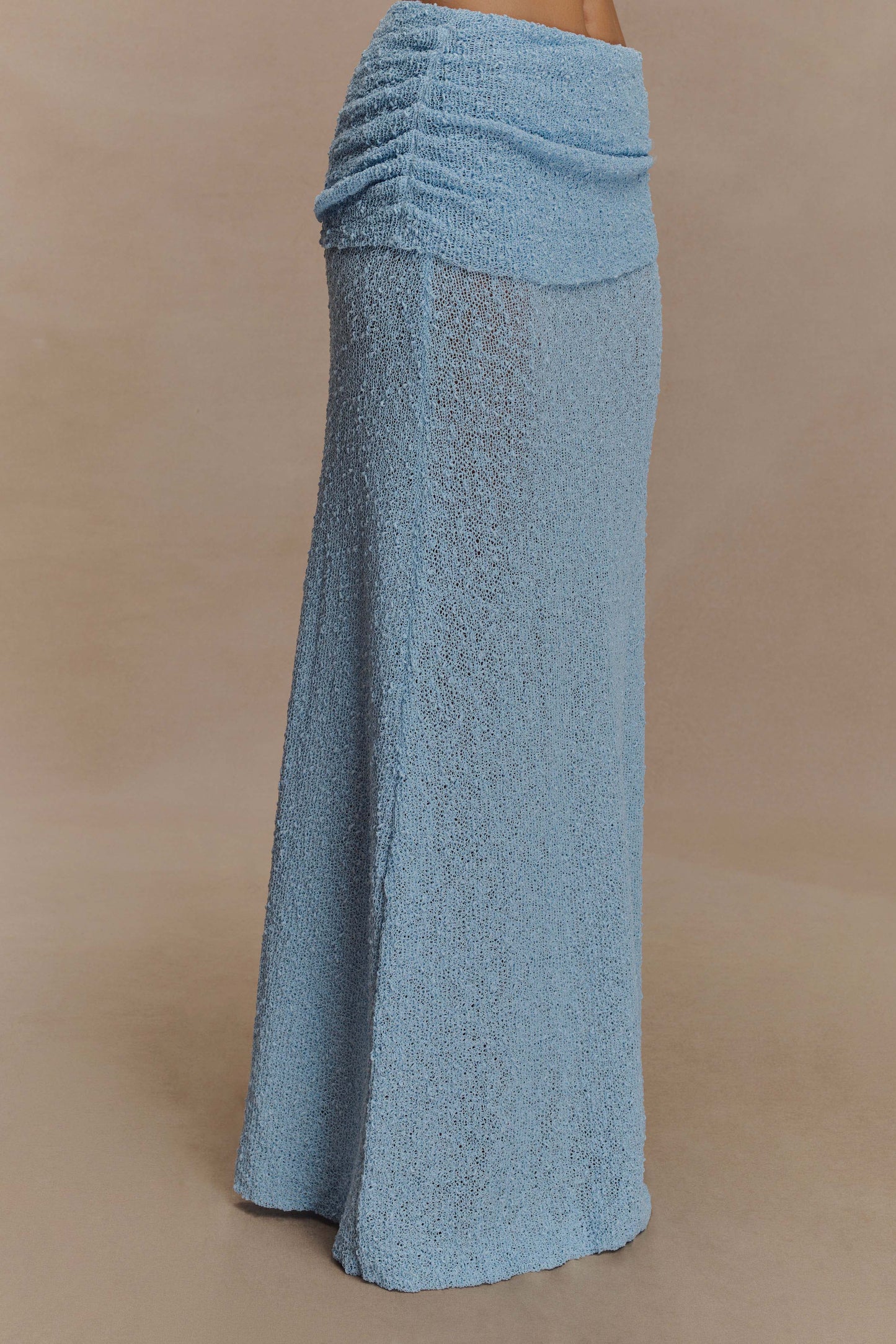 Petra Ruched Knit Maxi Skirt - Light Blue