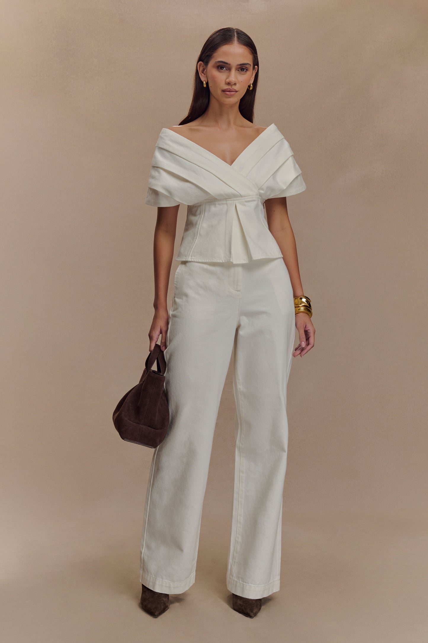 Rayne Off Shoulder Denim Top - White