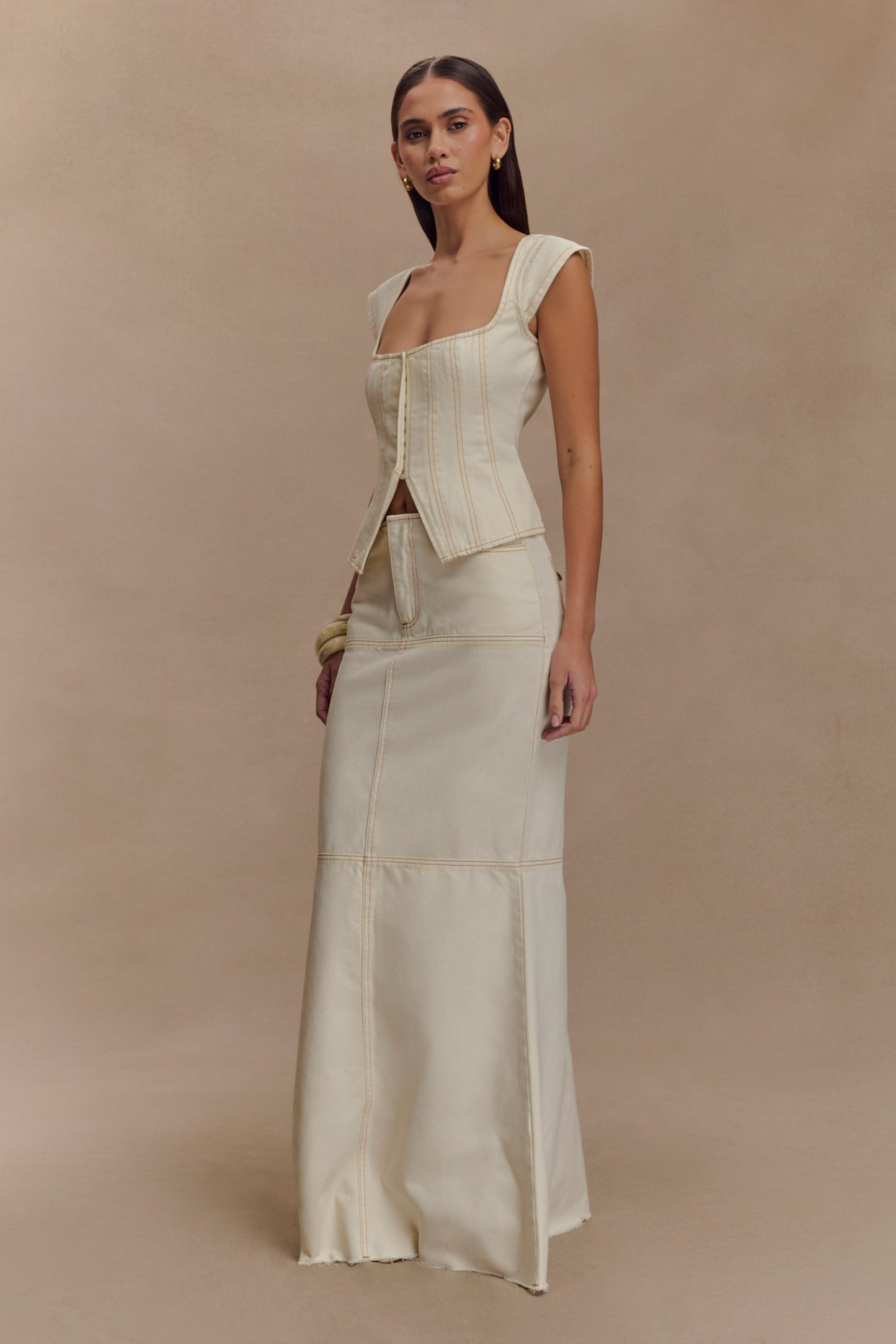 Loretta Denim Maxi Skirt - Ecru