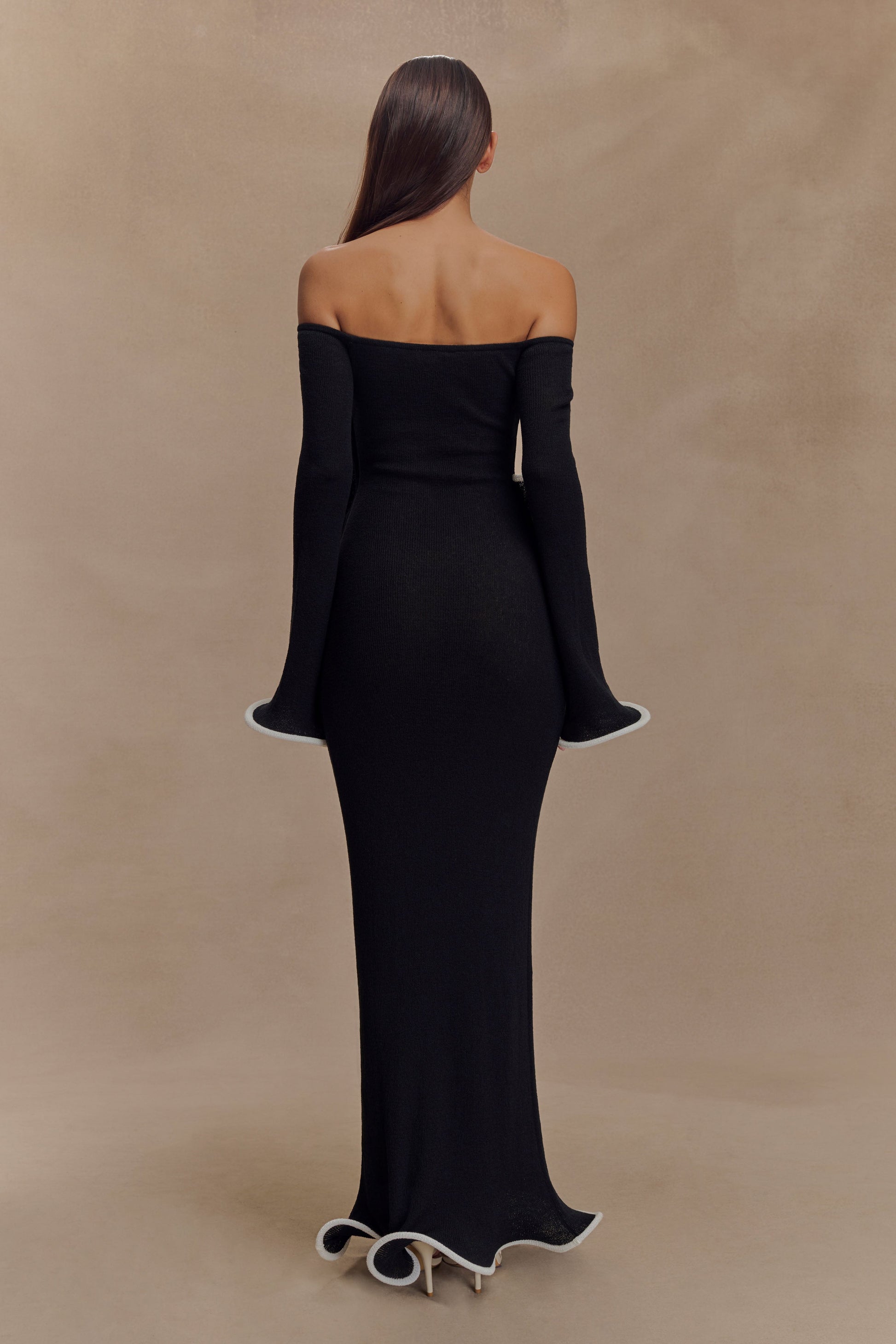 Sandrine Off Shoulder Knit Maxi Dress - Black/White #2