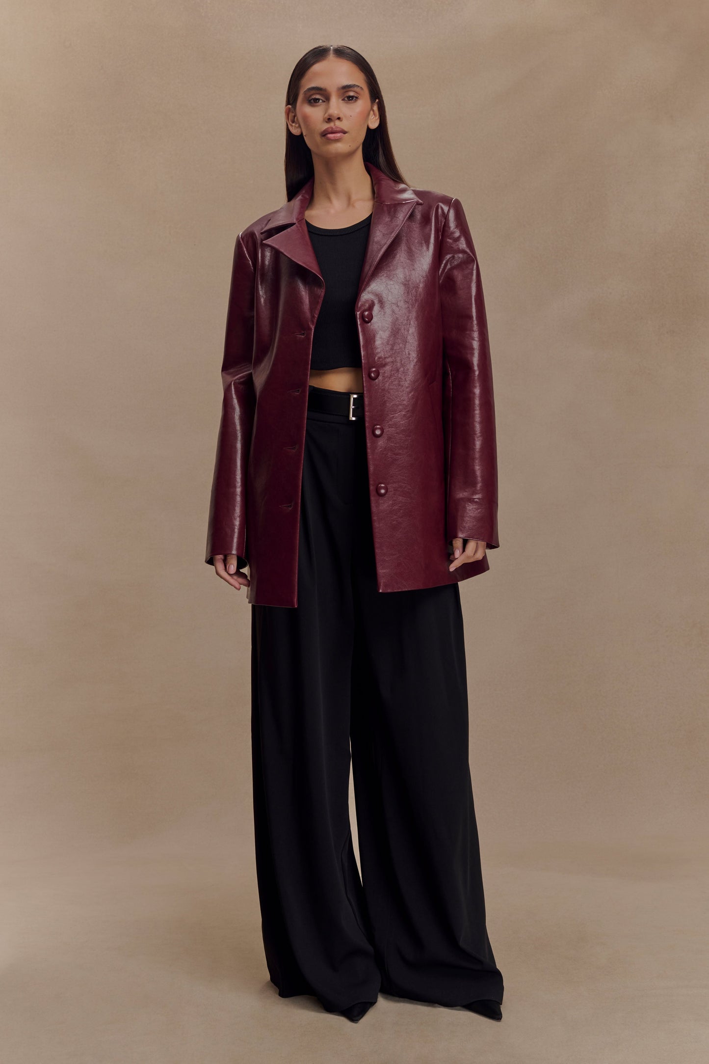 Deborah Faux Leather Coat - Cherry Red