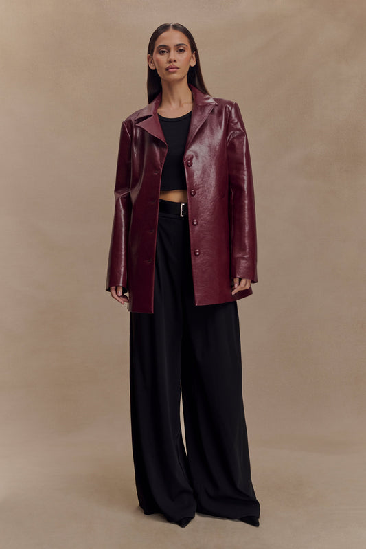 Deborah Faux Leather Coat - Cherry Red