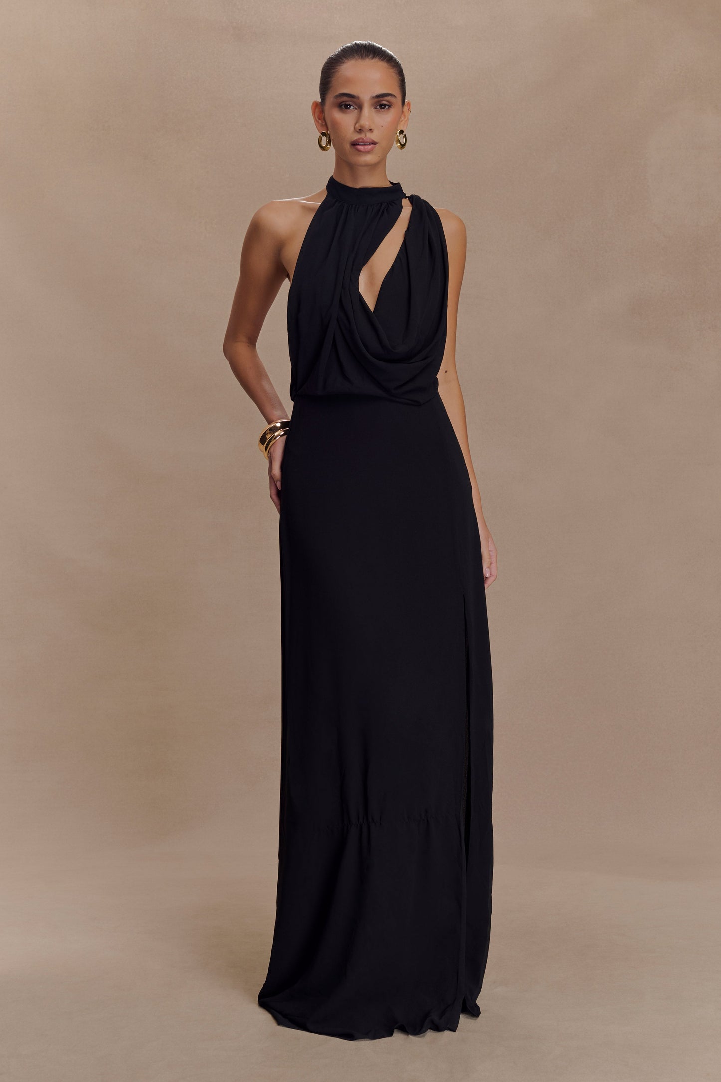 Galia Cowl Neck Maxi Dress - Black