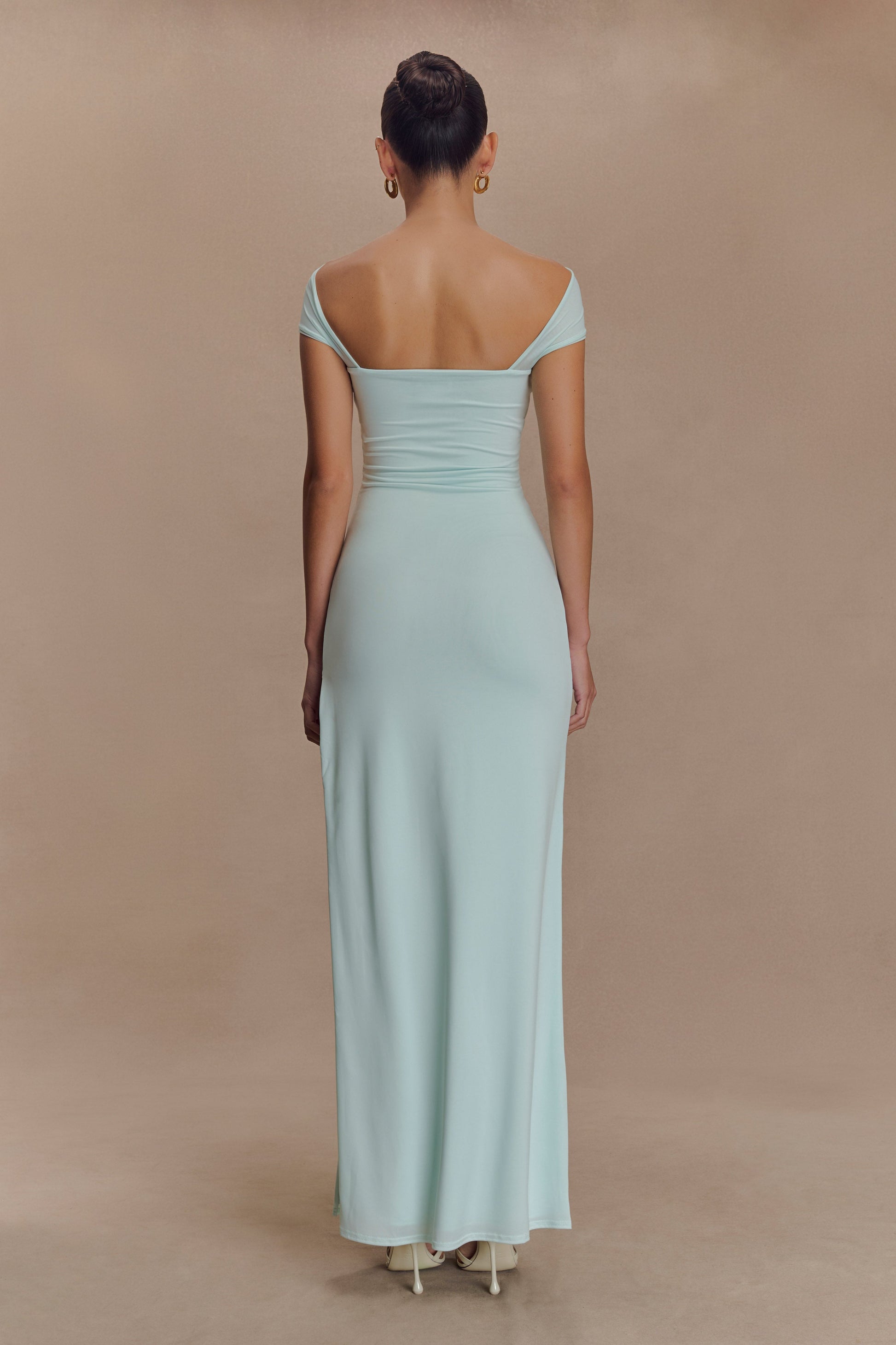Aurora Slinky And Mesh Split Maxi Dress - Lagoon #2