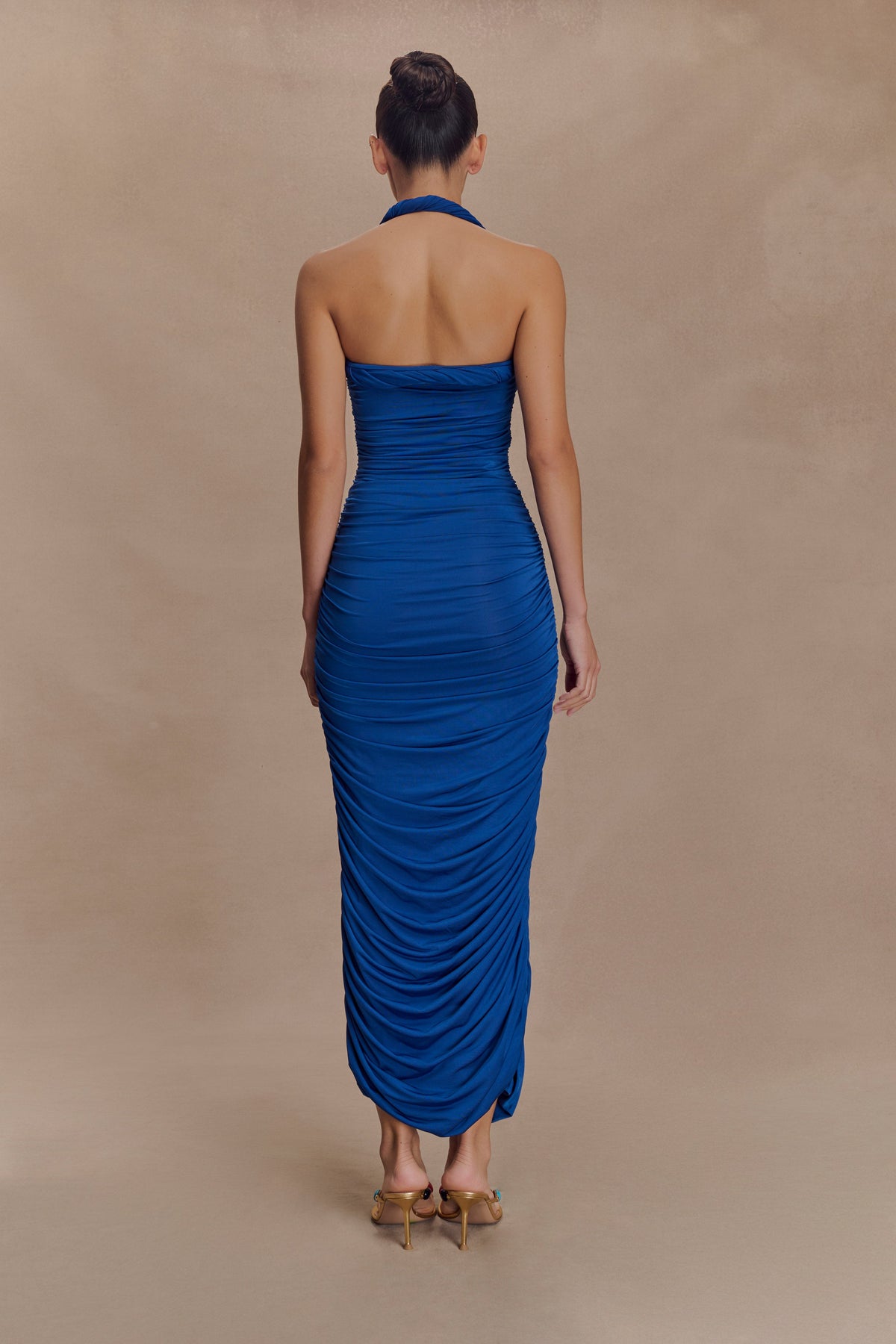 Camila Ruched Halter Midi Dress - Cobalt