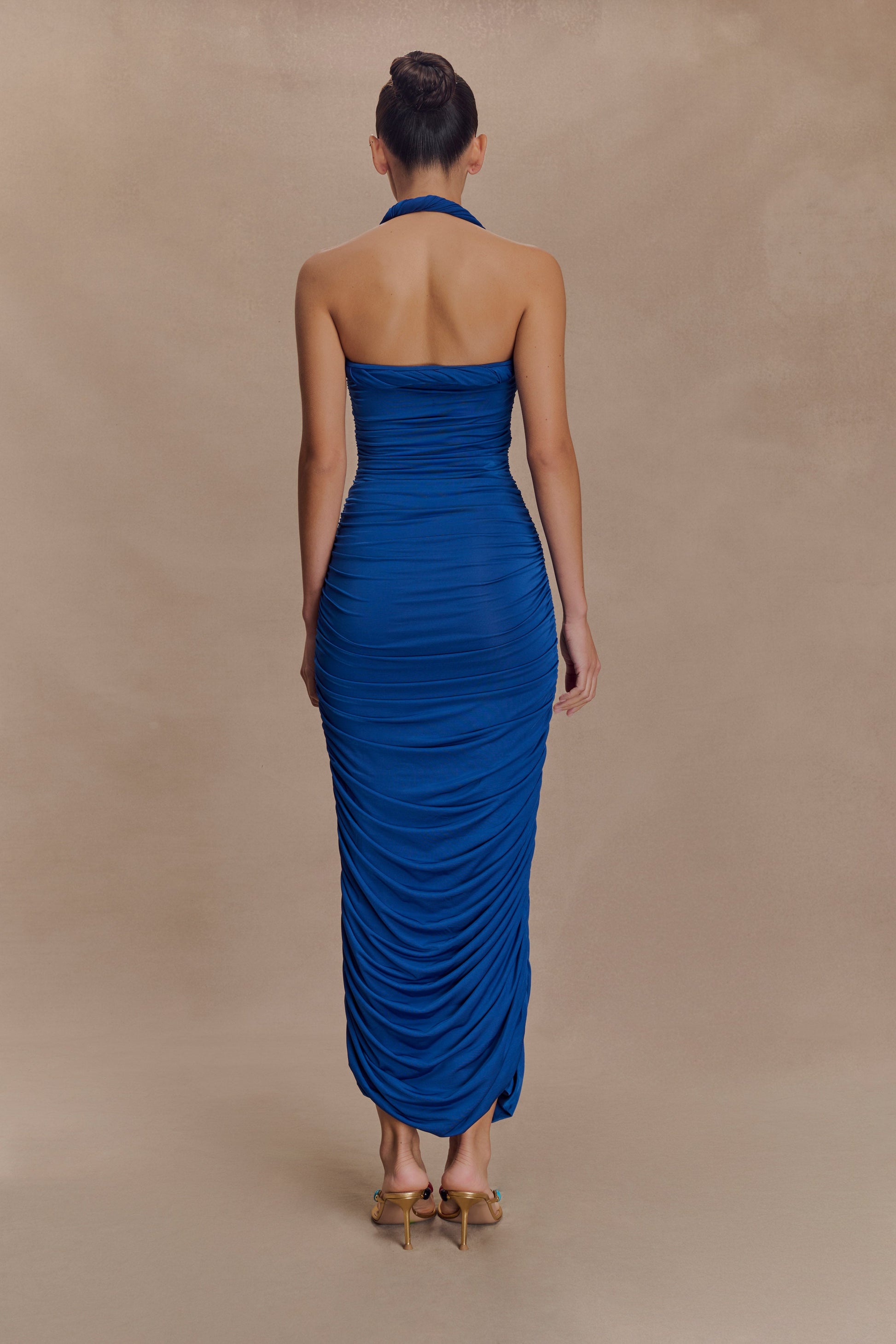 Camila Ruched Halter Midi Dress - Cobalt #3
