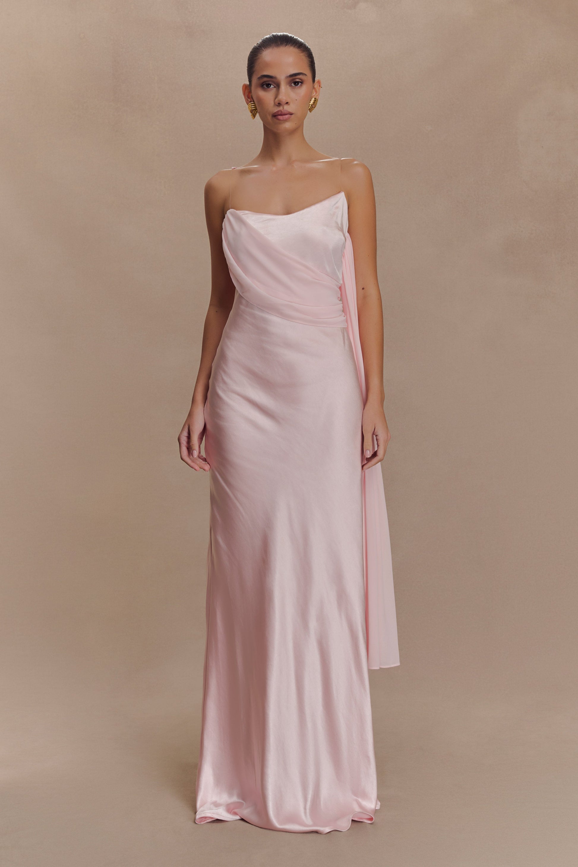 Carah Satin And Chiffon Maxi Dress - Pale Pink