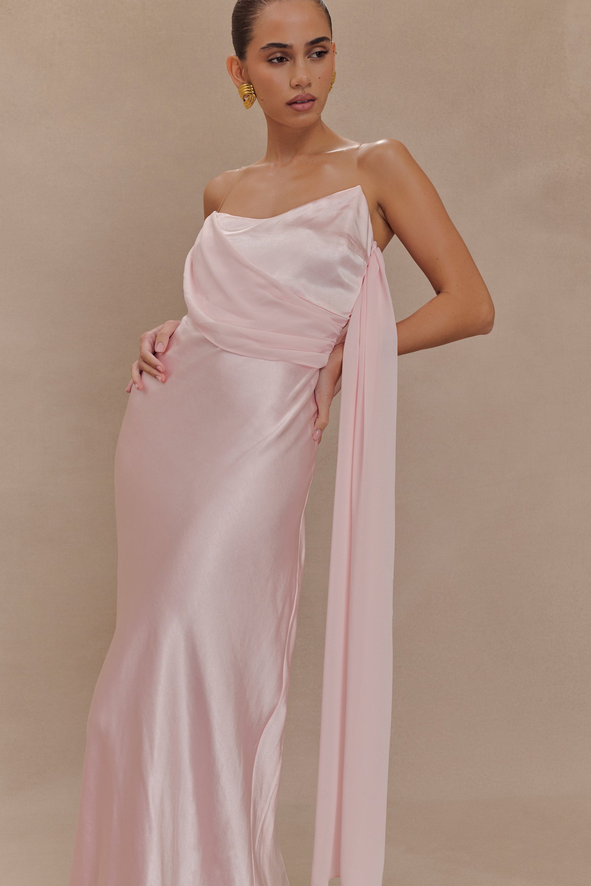 Carah Satin And Chiffon Maxi Dress - Pale Pink #4