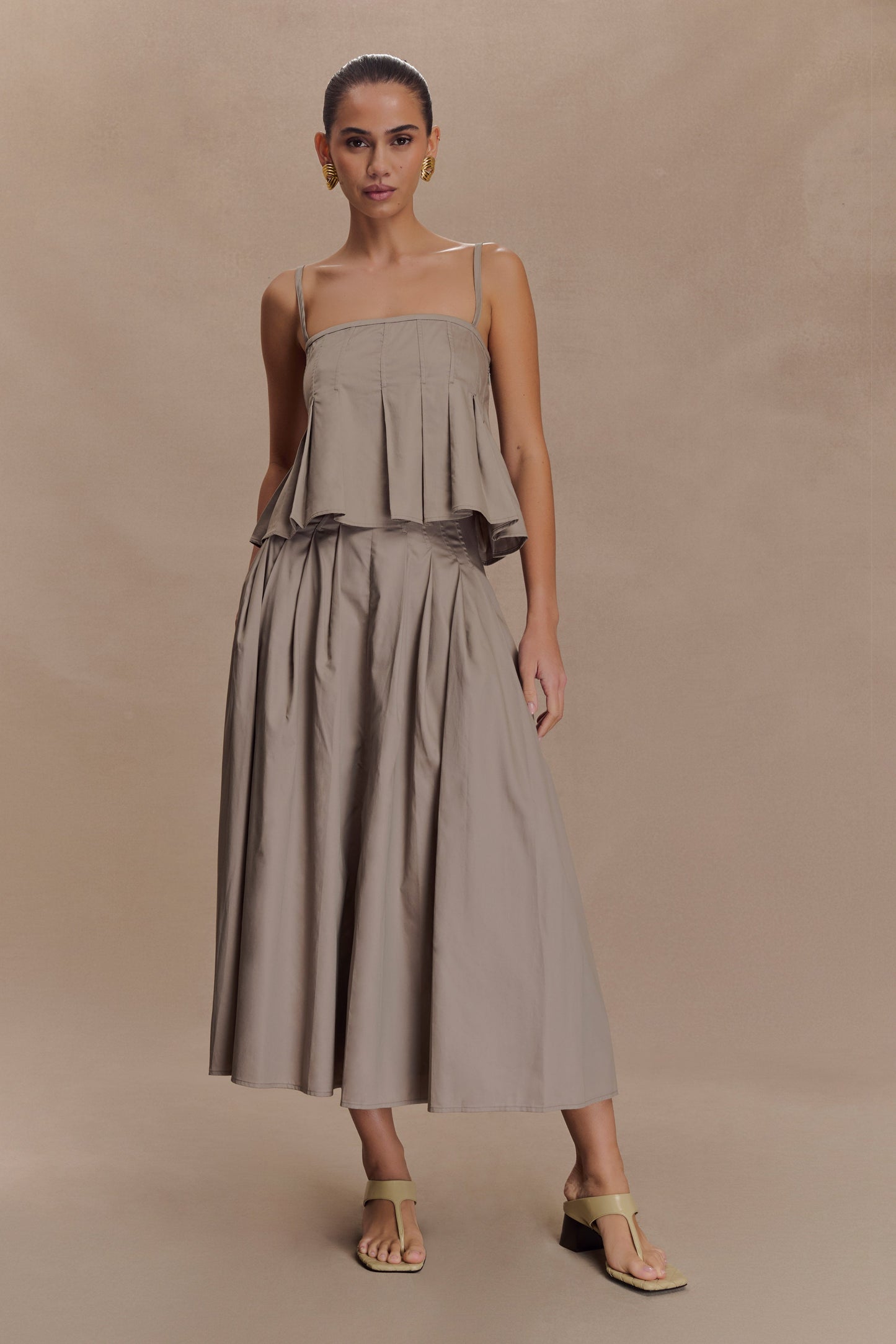 Mae A-Line Midi Skirt - Pebble Brown