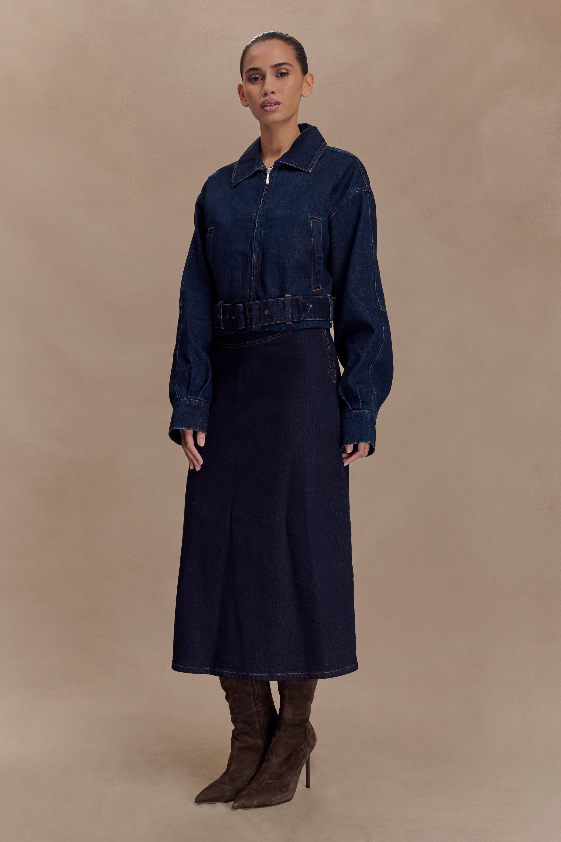 Fallon Cropped Denim Jacket - Indigo Blue #5