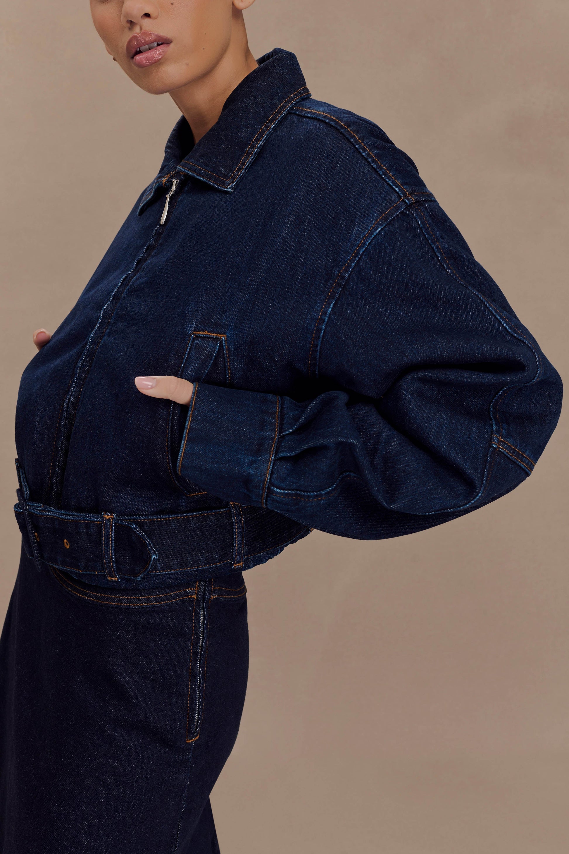 Fallon Cropped Denim Jacket - Indigo Blue #4