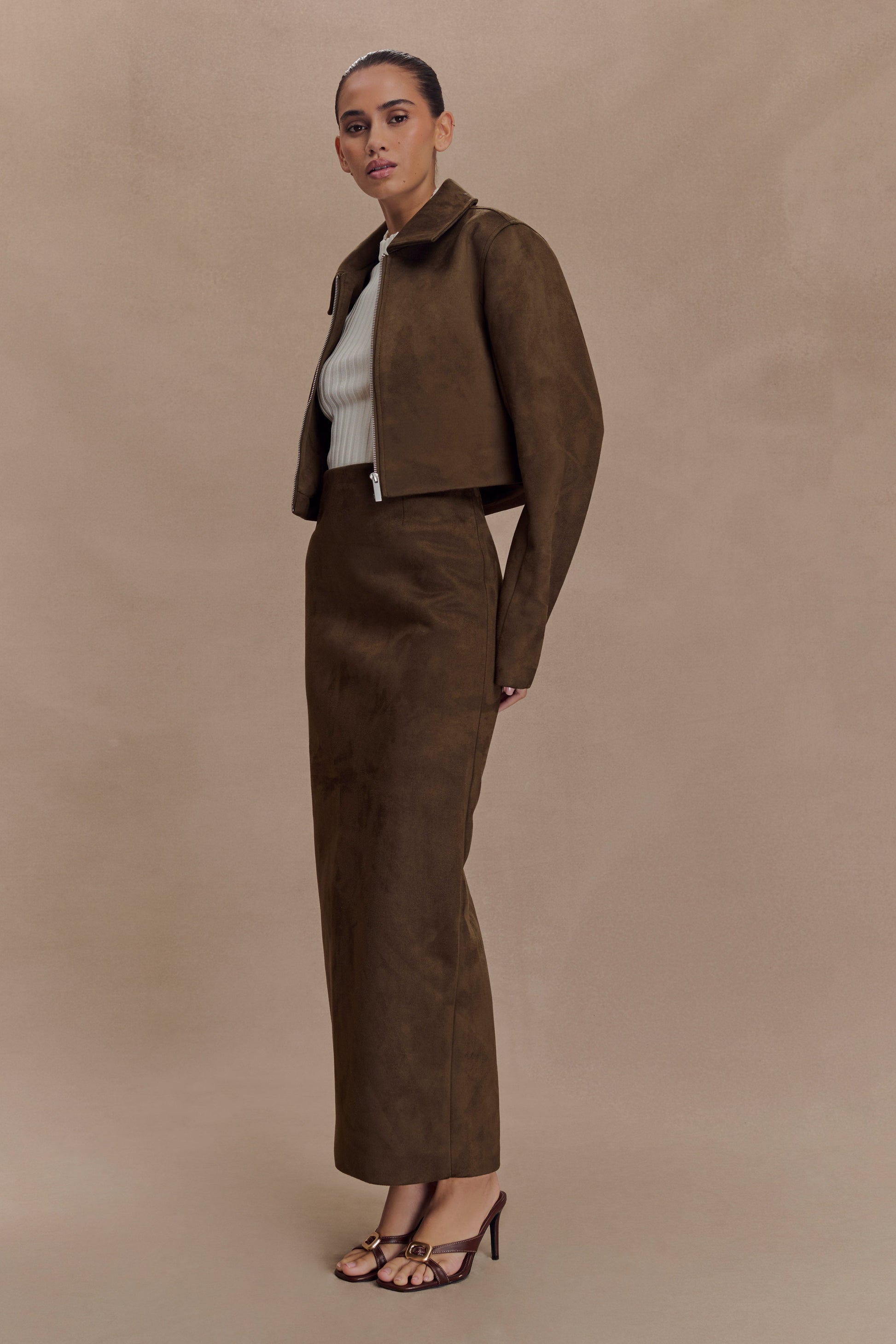 Hayes Faux Suede Collared Jacket - Chocolate #8