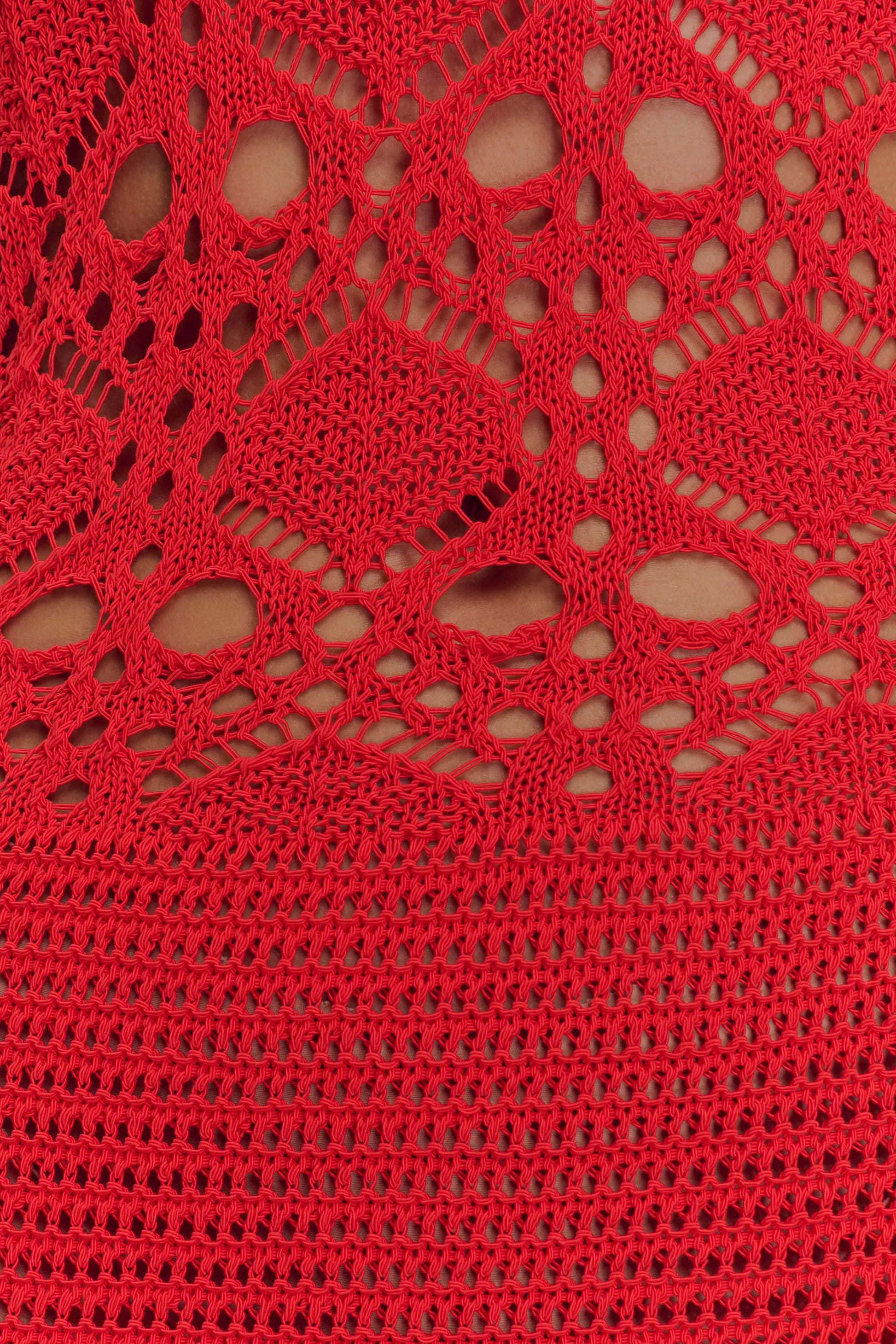 Solstice Off Shoulder Crochet Knit Maxi Dress - Blood Orange #5