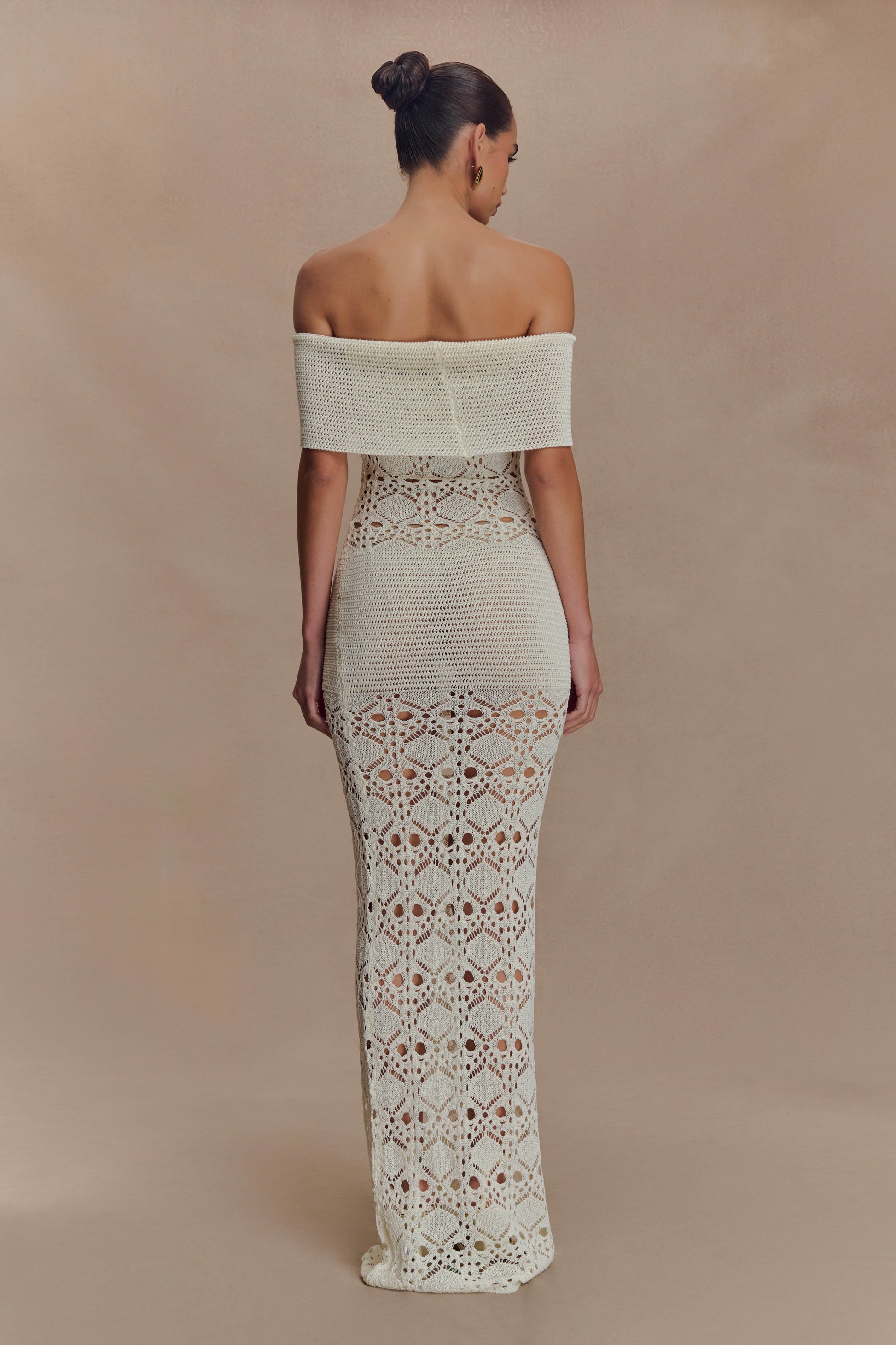 Solstice Off Shoulder Crochet Knit Maxi Dress - Ivory #3