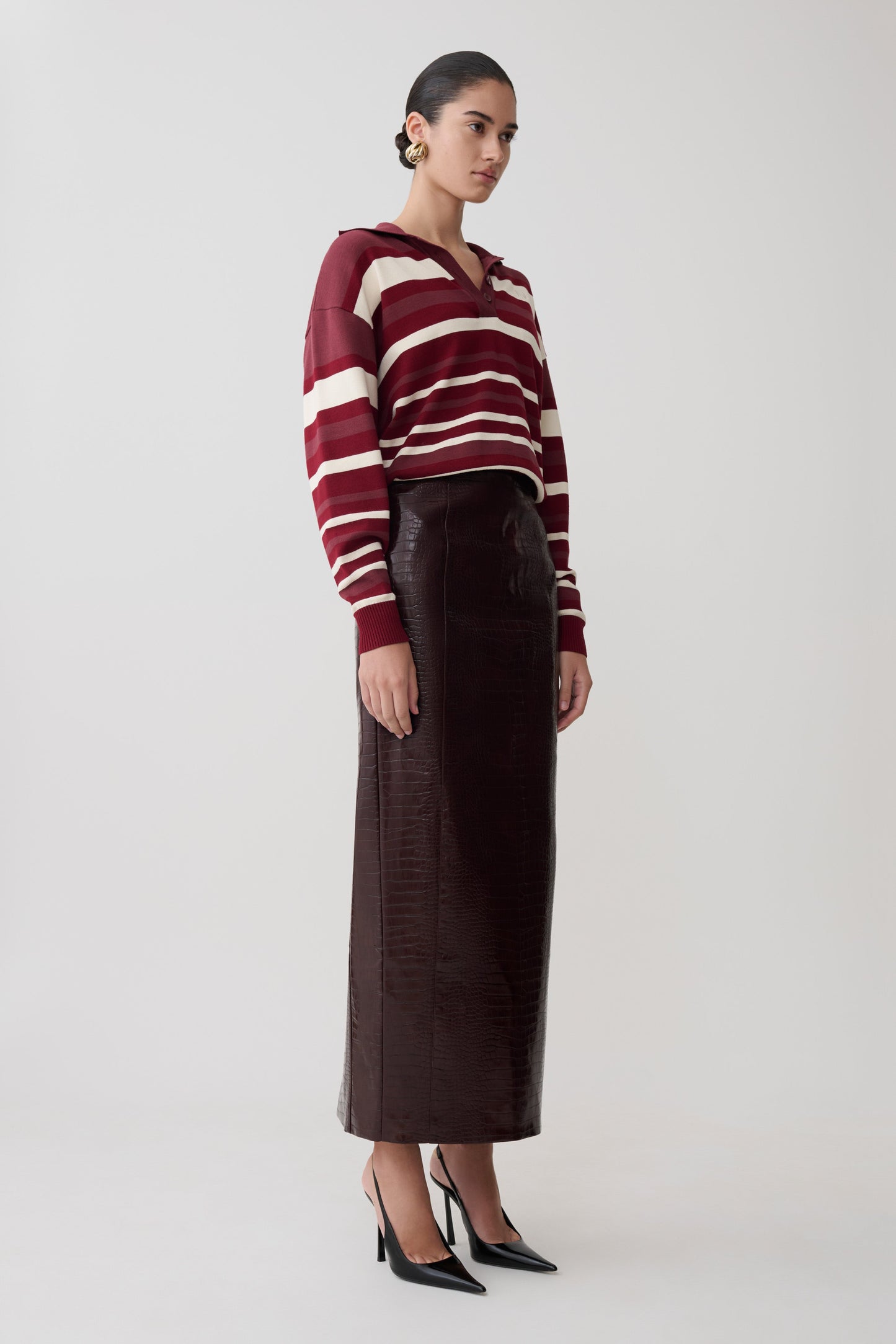 Philly Stripe Long Sleeve Knit Jumper - Burgundy/Cream