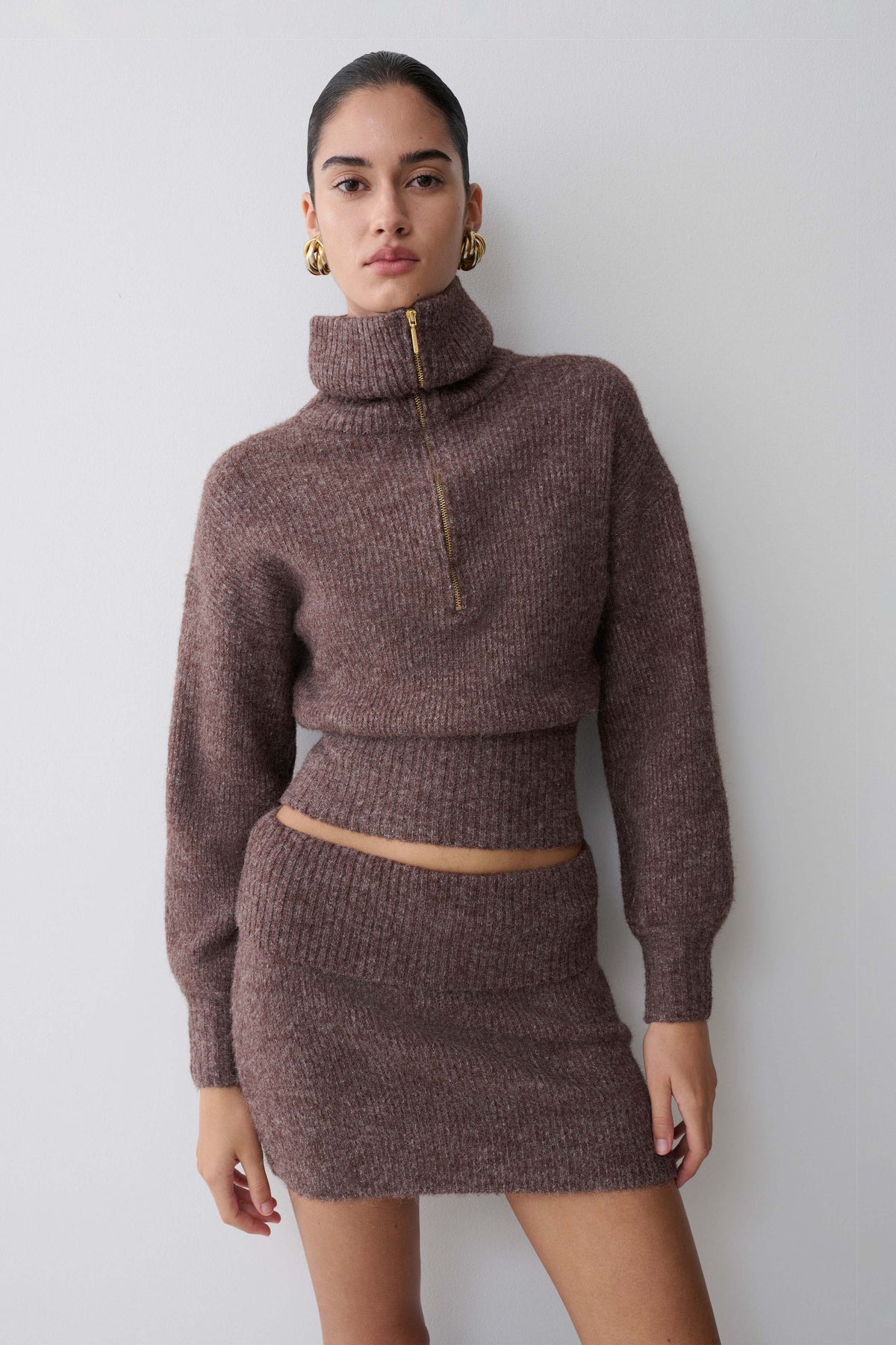 Skylaine Knit Mini Skirt - Brown Marle