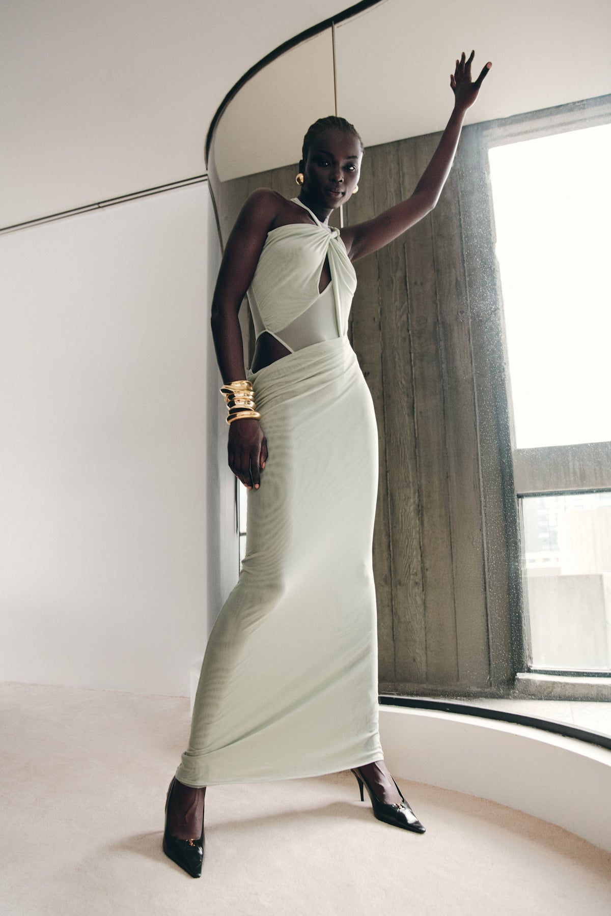 Edwina Knotted Mesh Maxi Dress - Sage