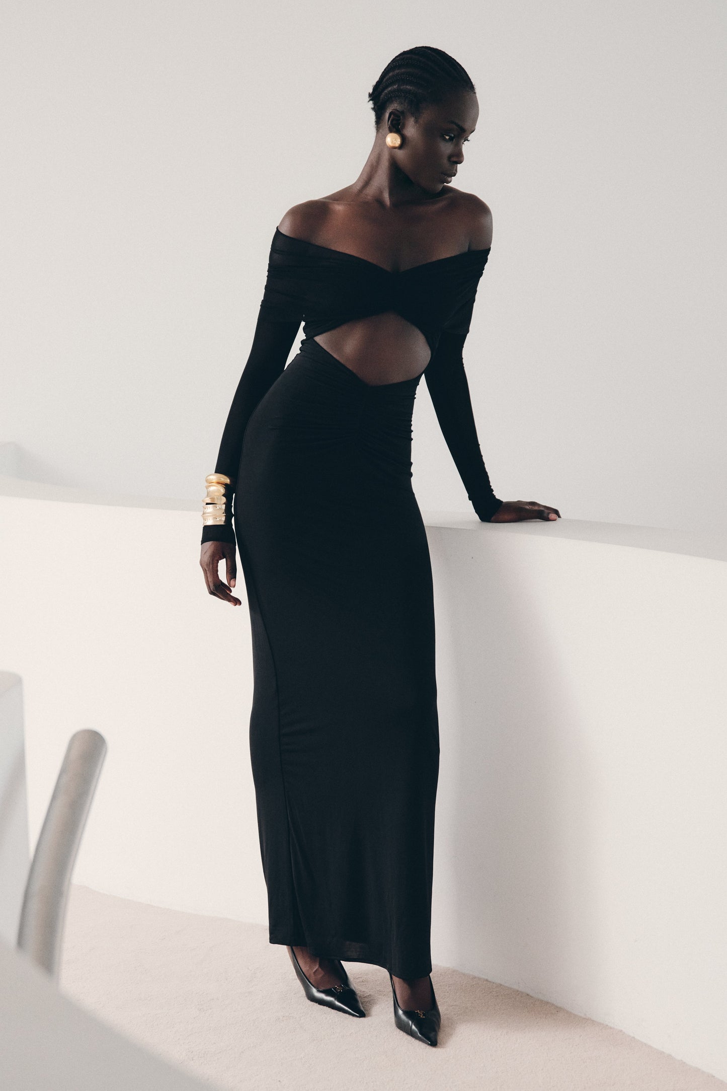 Rafaella Slinky And Mesh Maxi Dress - Black