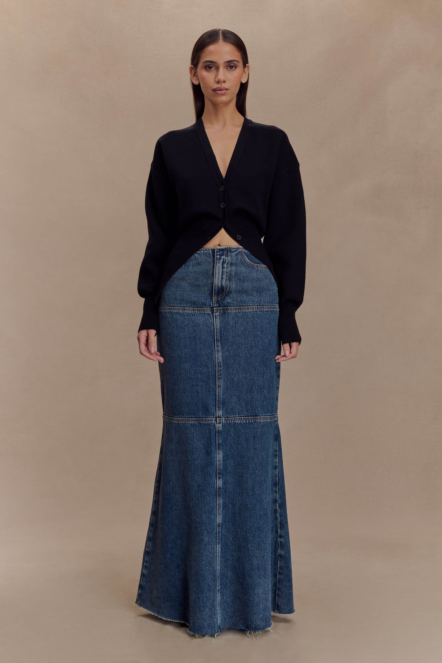 Loretta Denim Maxi Skirt - Washed Dark Blue