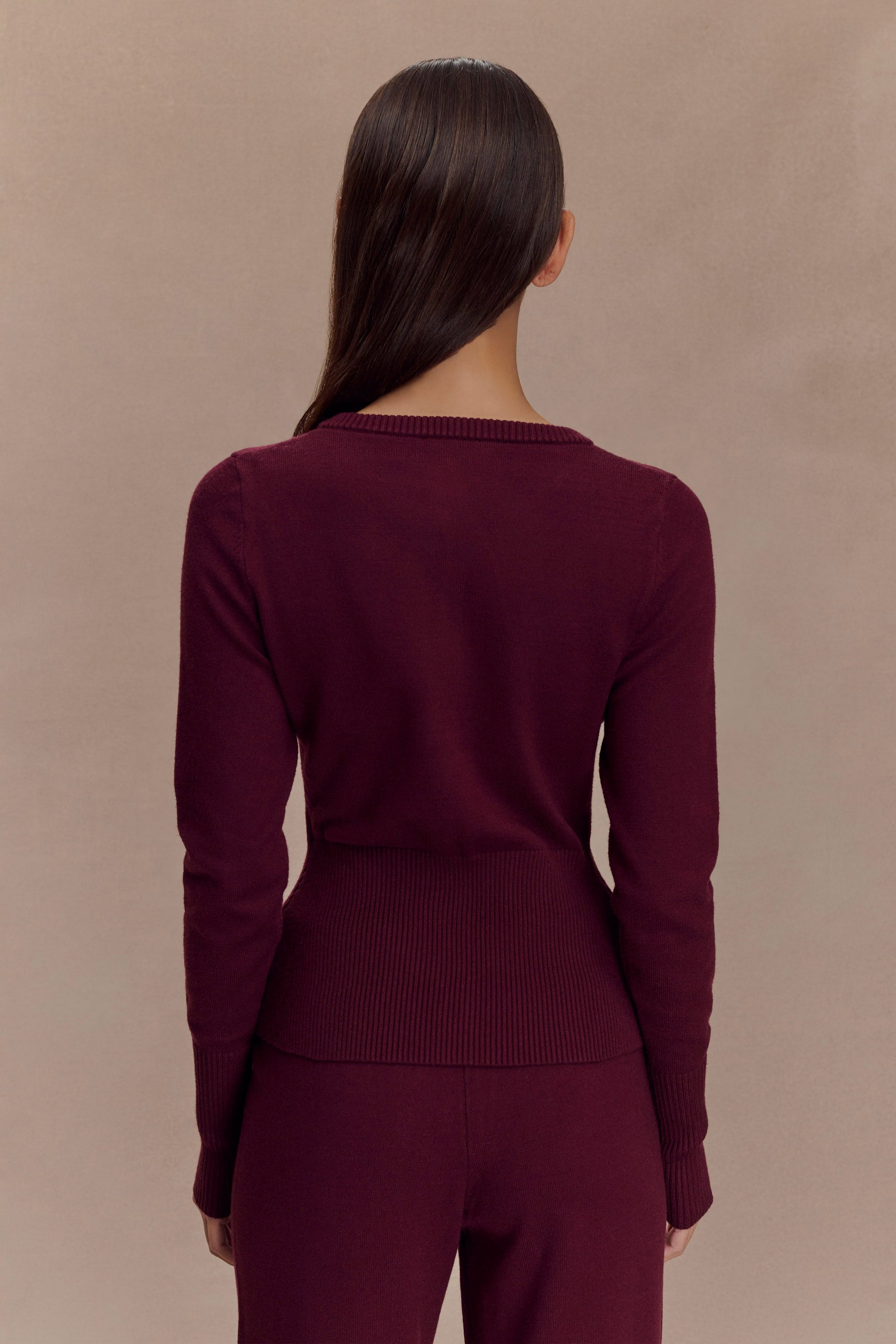 Reese Fitted Knit Cardigan - Merlot #2