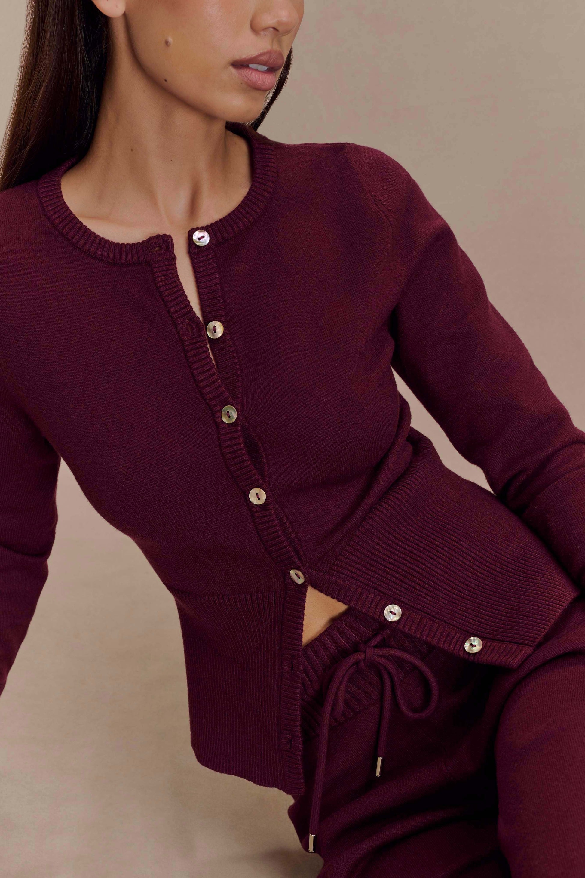 Reese Fitted Knit Cardigan - Merlot #3