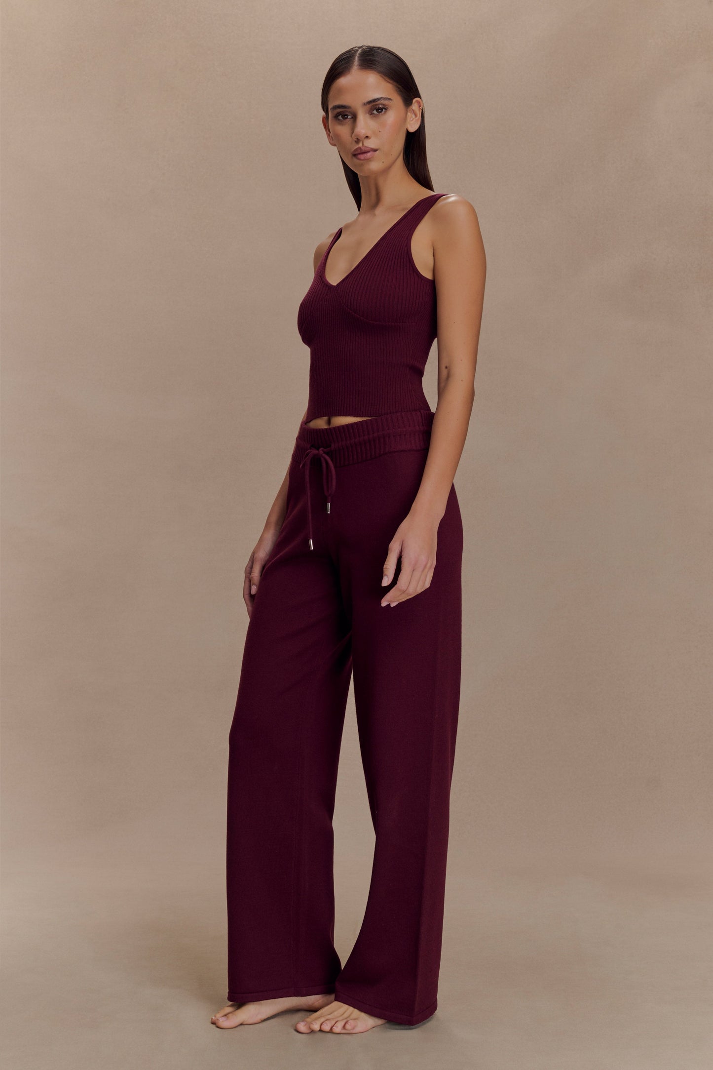 Natalya Knit Wide Leg Pants - Merlot