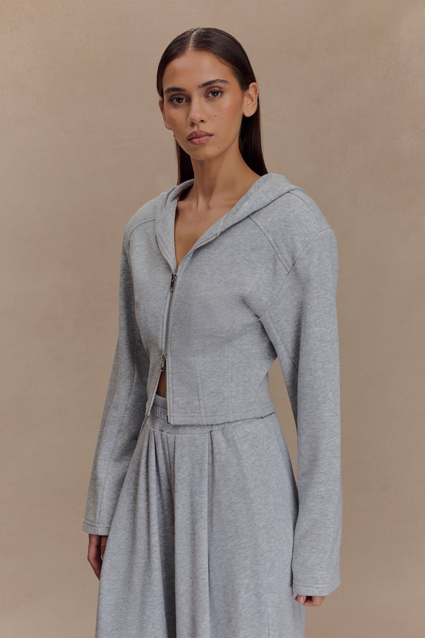 Quinn Zip Up Hoodie - Light Grey Marle