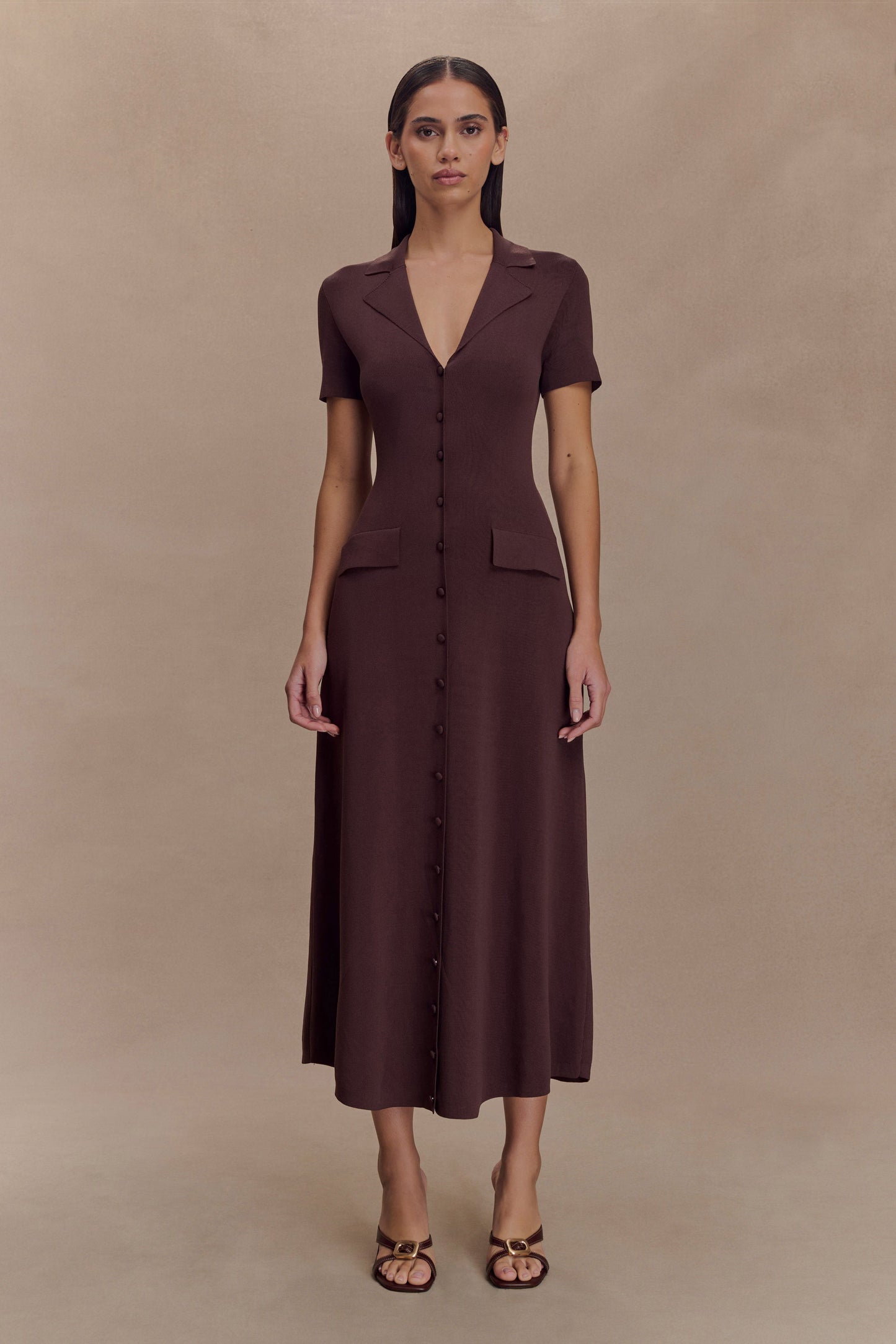 Pearson Short Sleeve Knit Midi Dress - Chocolate
