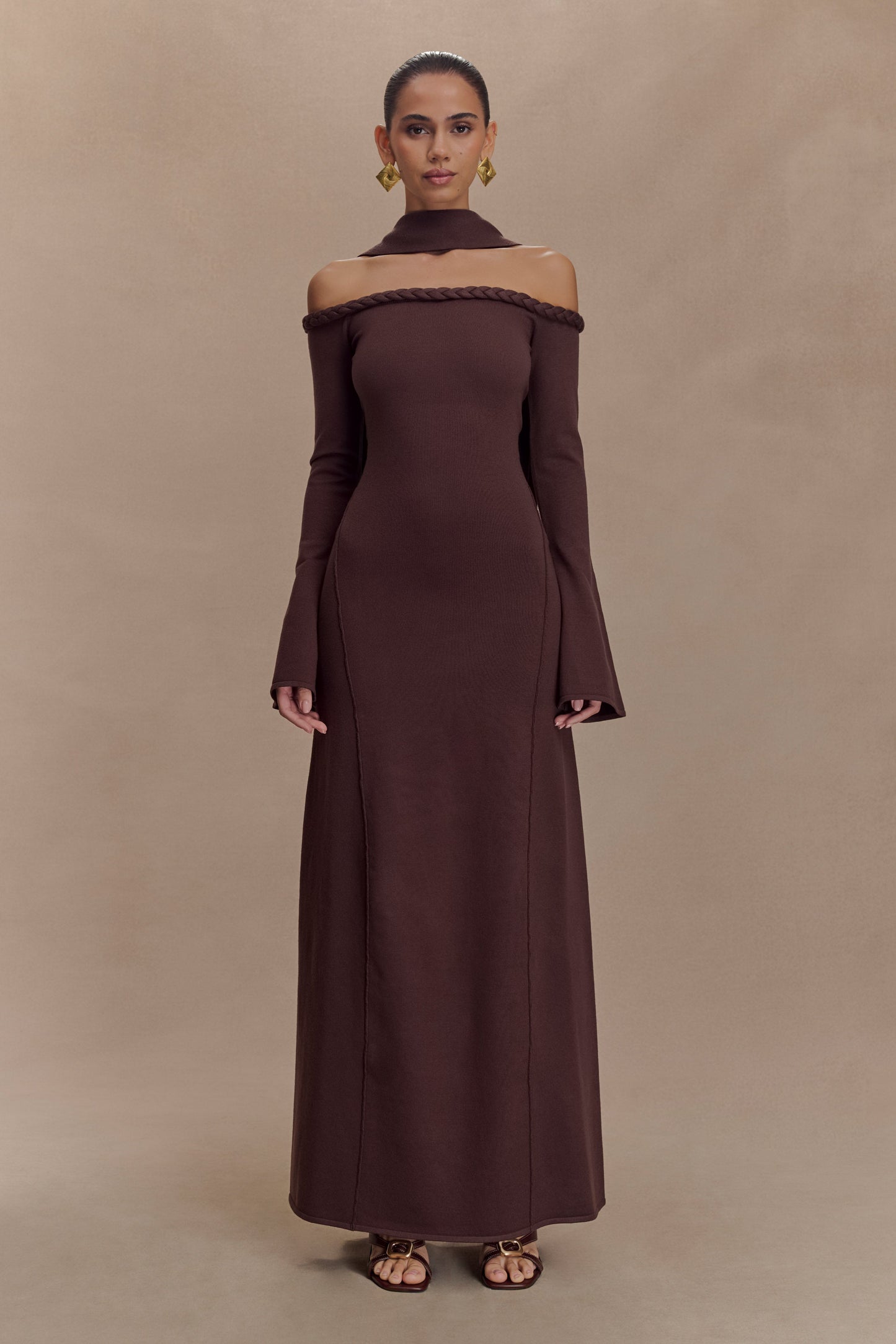 Heidi Strapless Knit Scarf Maxi Dress - Dark Chocolate