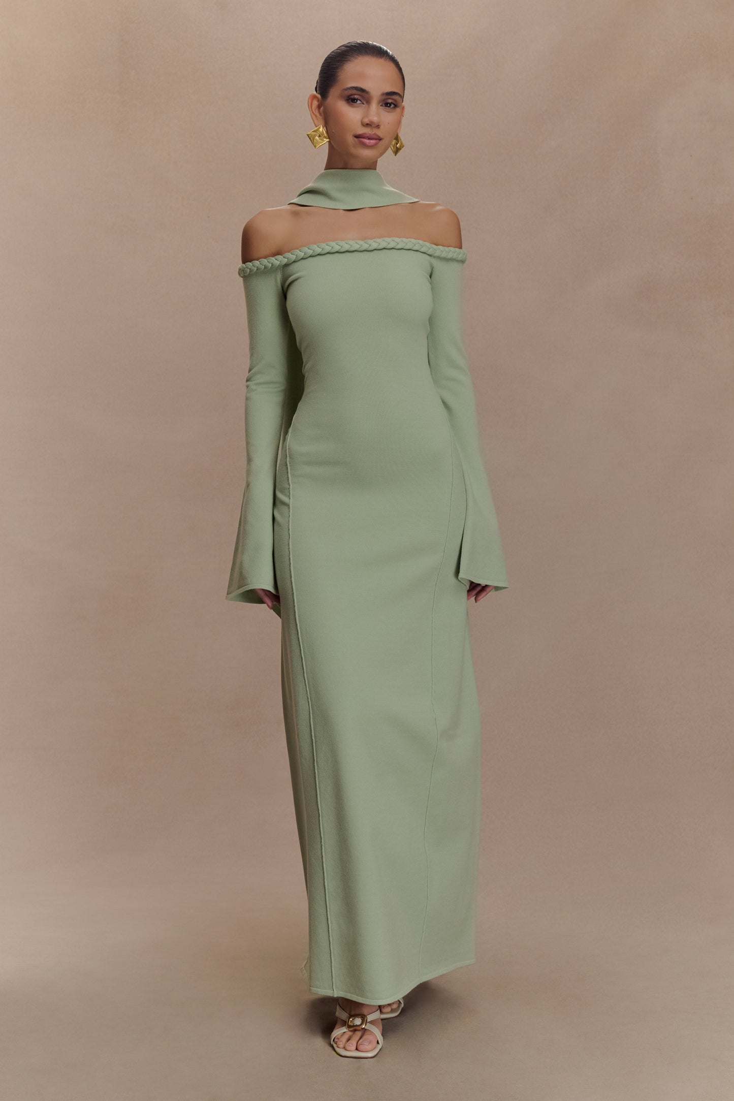 Heidi Strapless Knit Scarf Maxi Dress - Pastel Green
