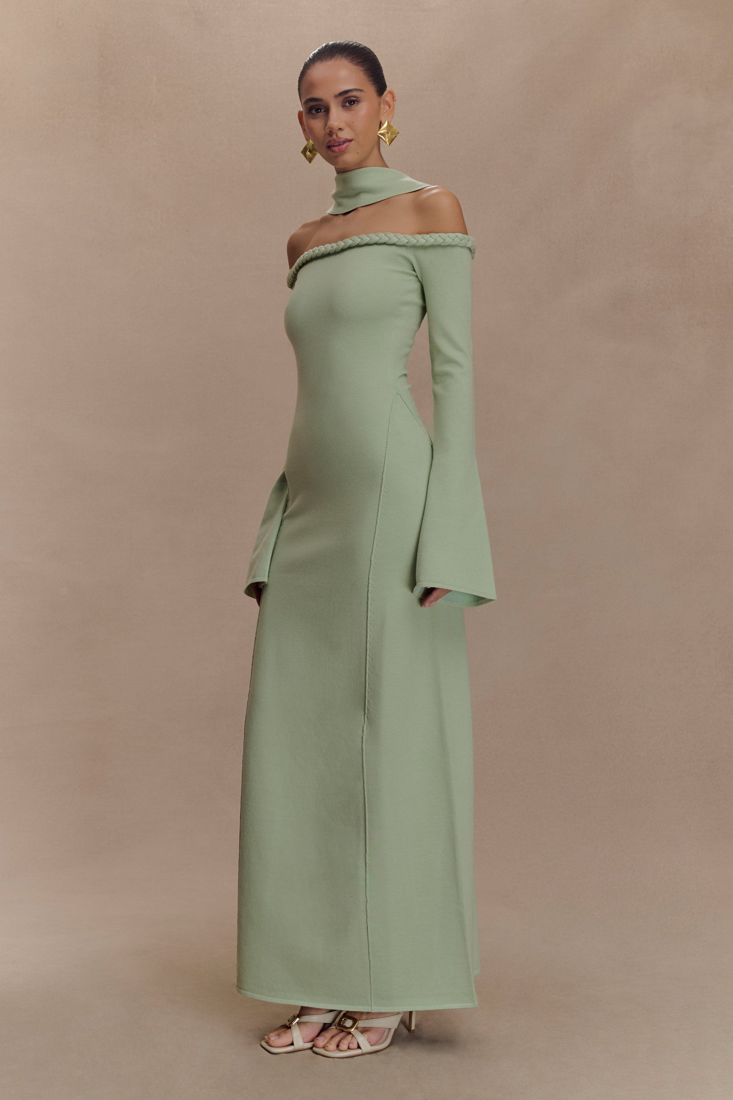 Heidi Strapless Knit Scarf Maxi Dress - Pastel Green